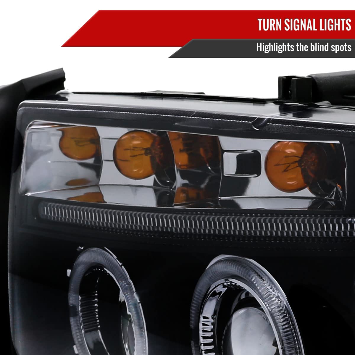 98-03 Glossy Black LED Halo Projector Headlights - Compatible with 1997-2003 Models - High Visibility for Night Driving & Off-Road Adventures