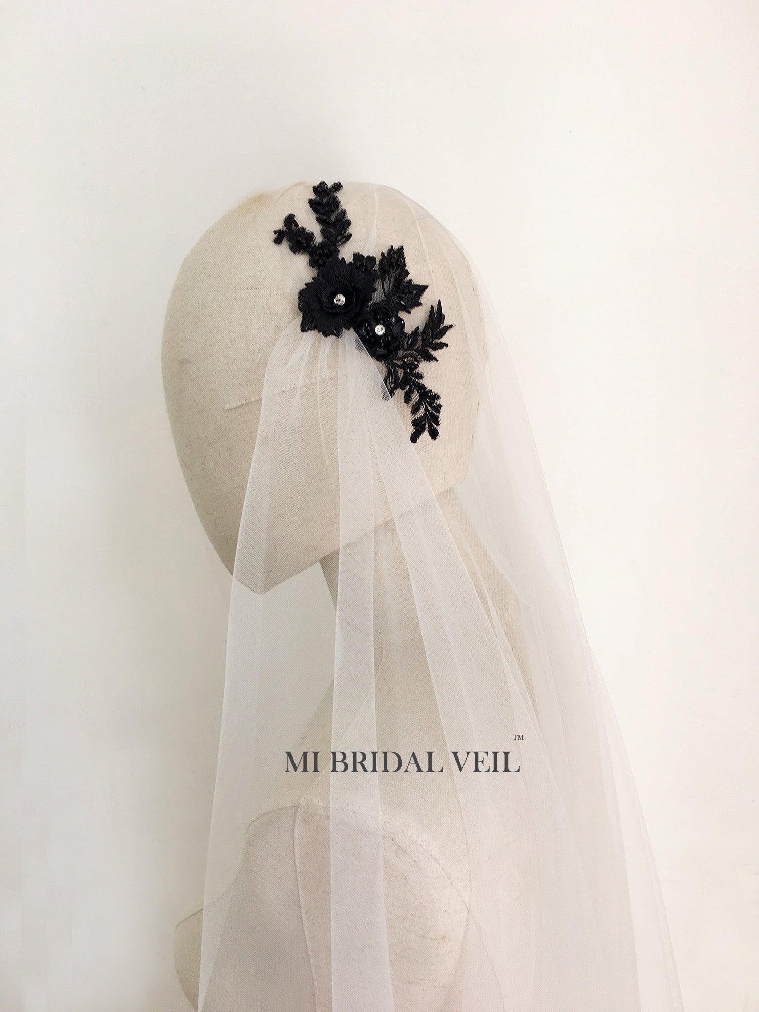 Juliet Cap Wedding Veil - Vintage Style Beaded Black Bridal Veil with Boho Charm | Perfect for Vintage Weddings, Boho Bridal Looks & Romantic Ceremonies