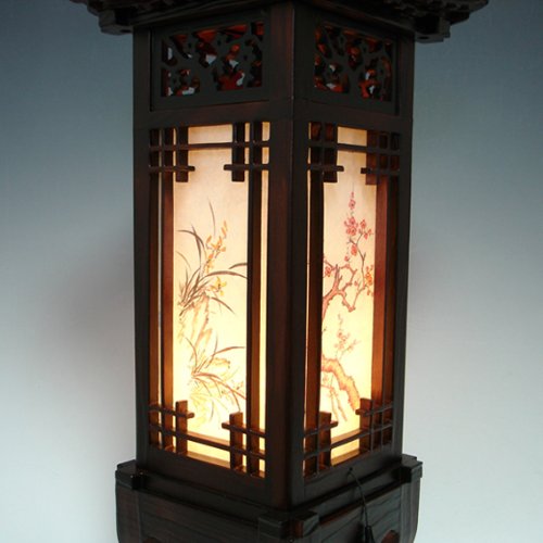 Handmade Korean Dragon Wooden Lamp - Traditional Asian Art Deco Lantern with Roof & Window Design - Brown Oriental Bedside Table Light for Home Decor, Living Room, Bedroom Accent Lighting