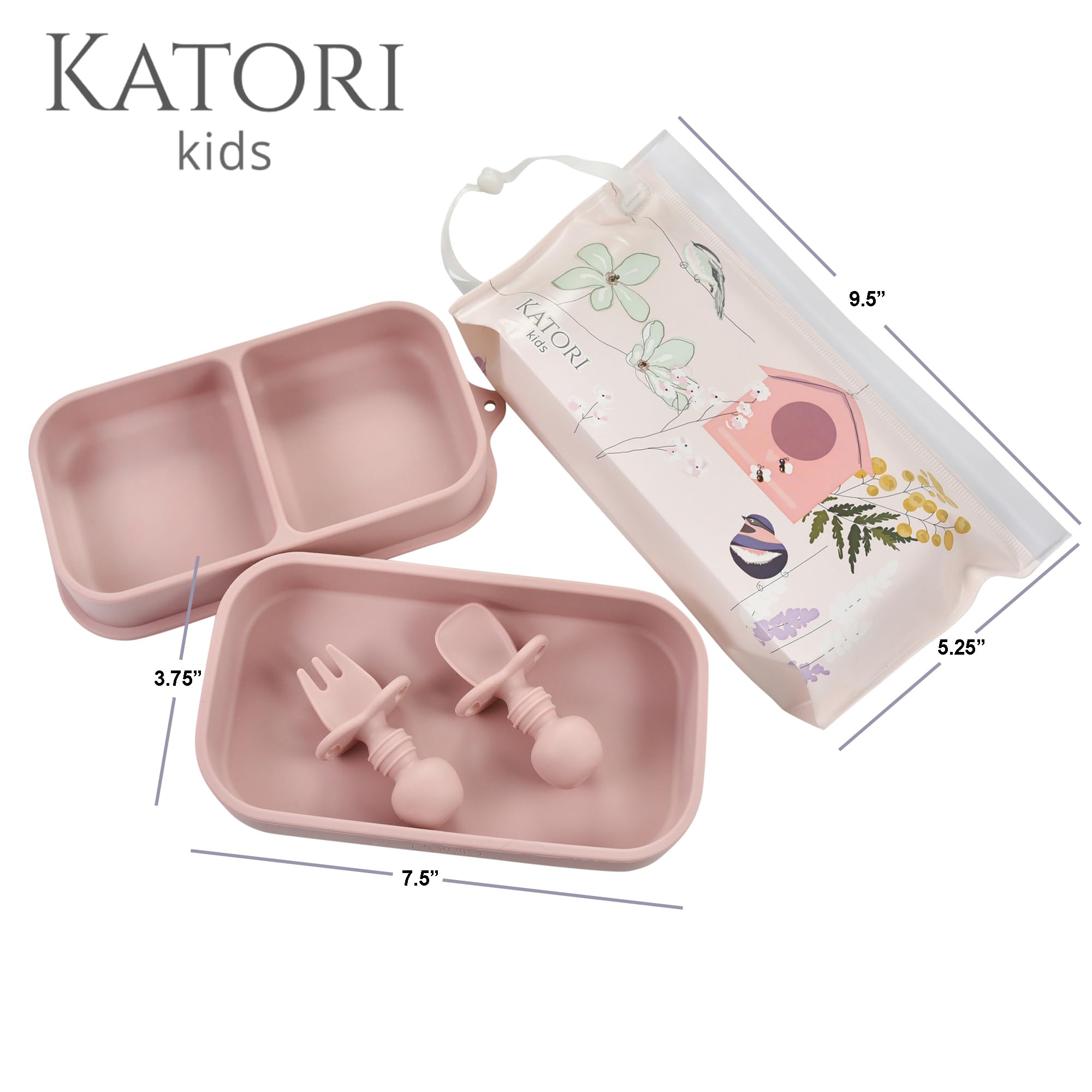 KATORI KIDS 5-Piece Silicone Suction Plate Set for Babies & Toddlers | Non-Slip Travel Feeding Bowl with Portable Storage Bag | BPA-Free Baby Dish for Home, Restaurant & Airplane Travel | Perfect Toddler Mealtime Essentials