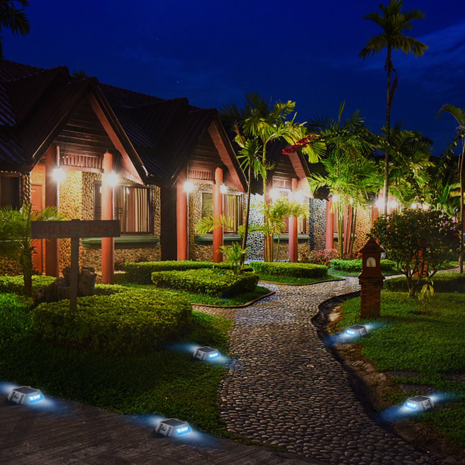 SUNWIND 4 Pack Blue Solar LED Lights - Waterproof Outdoor Solar Deck Lights for Garden, Driveway, Pathway, Patio - Perfect for Nighttime Safety and Landscape Lighting