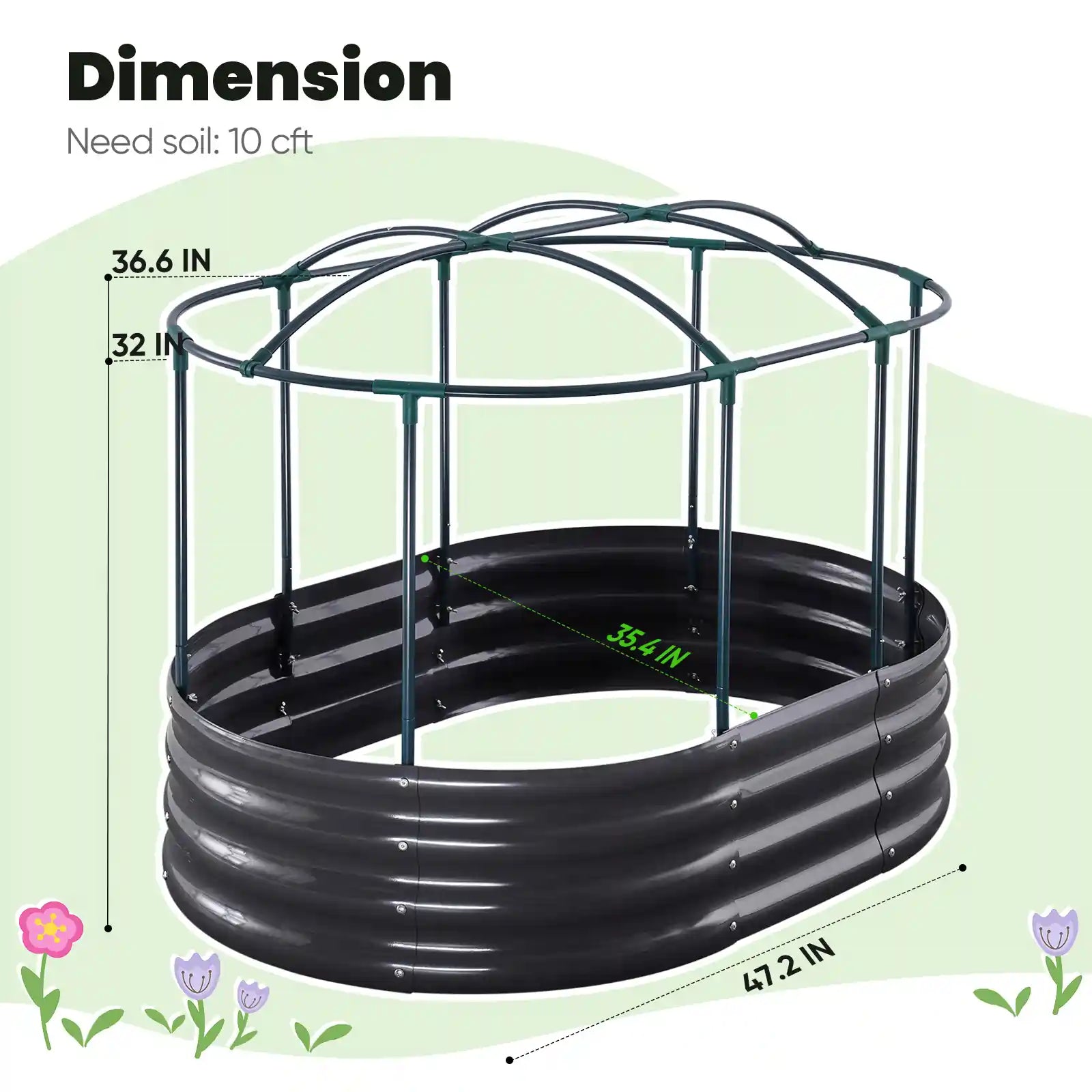 4' x 3' x 1' Galvanized Steel Oval Raised Garden Bed with Cover - Perfect for Vegetables, Flowers & Herbs in Backyard, Patio or Balcony Gardening