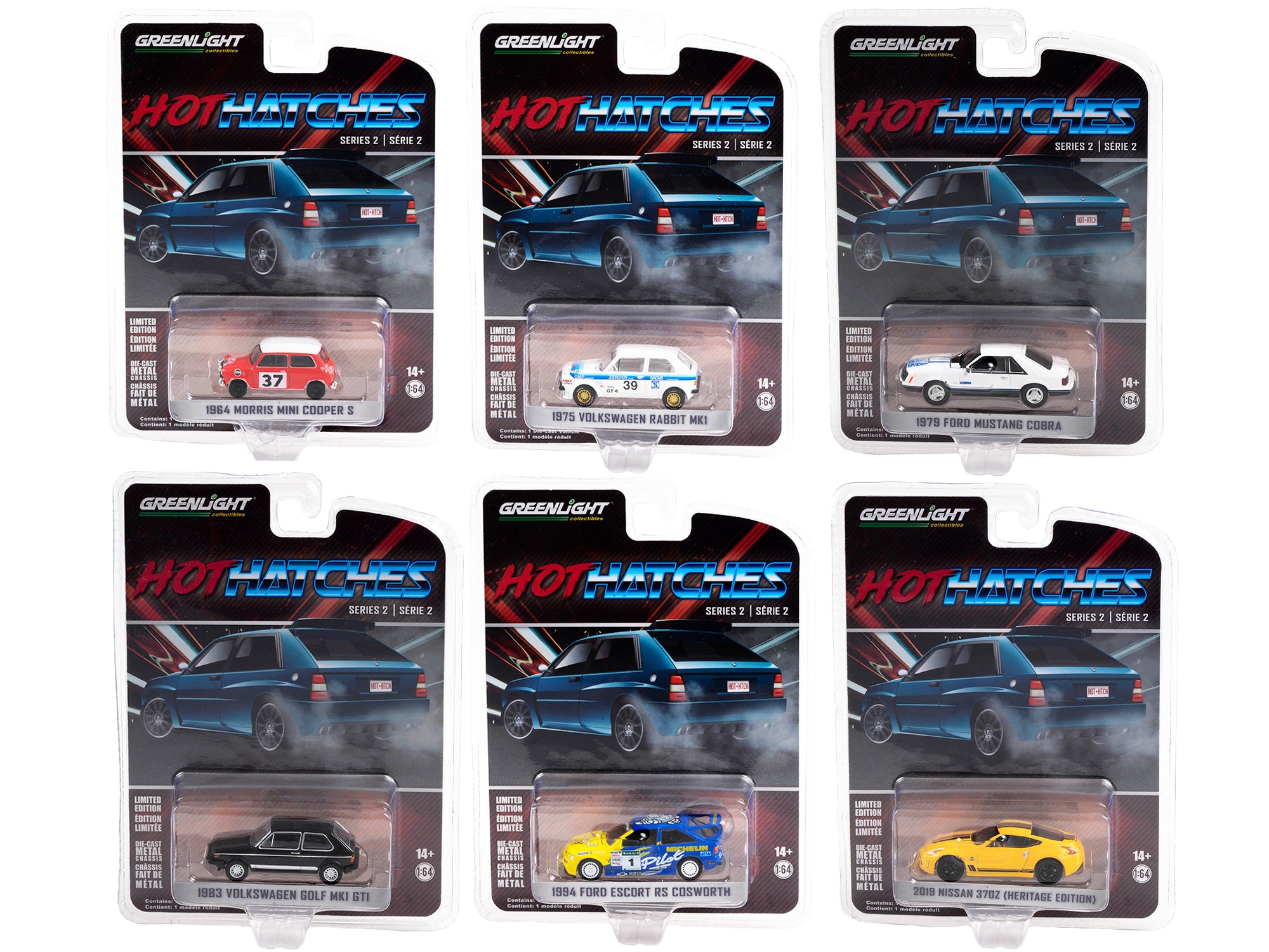 Greenlight Series 2 1/64 Scale Diecast Model Cars - Hot Hatches 6-Piece Collectible Set for Display & Racing Enthusiasts