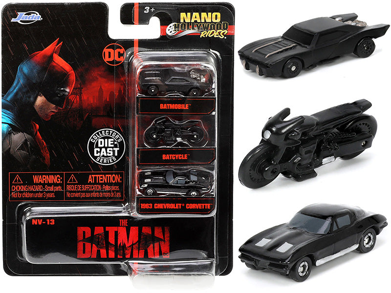 The Batman (2022) Movie 3-Piece DC Comics Nano Hollywood Rides Diecast Car Collection by Jada - Perfect for Display, Collecting, and DC Fans Gift Ideas