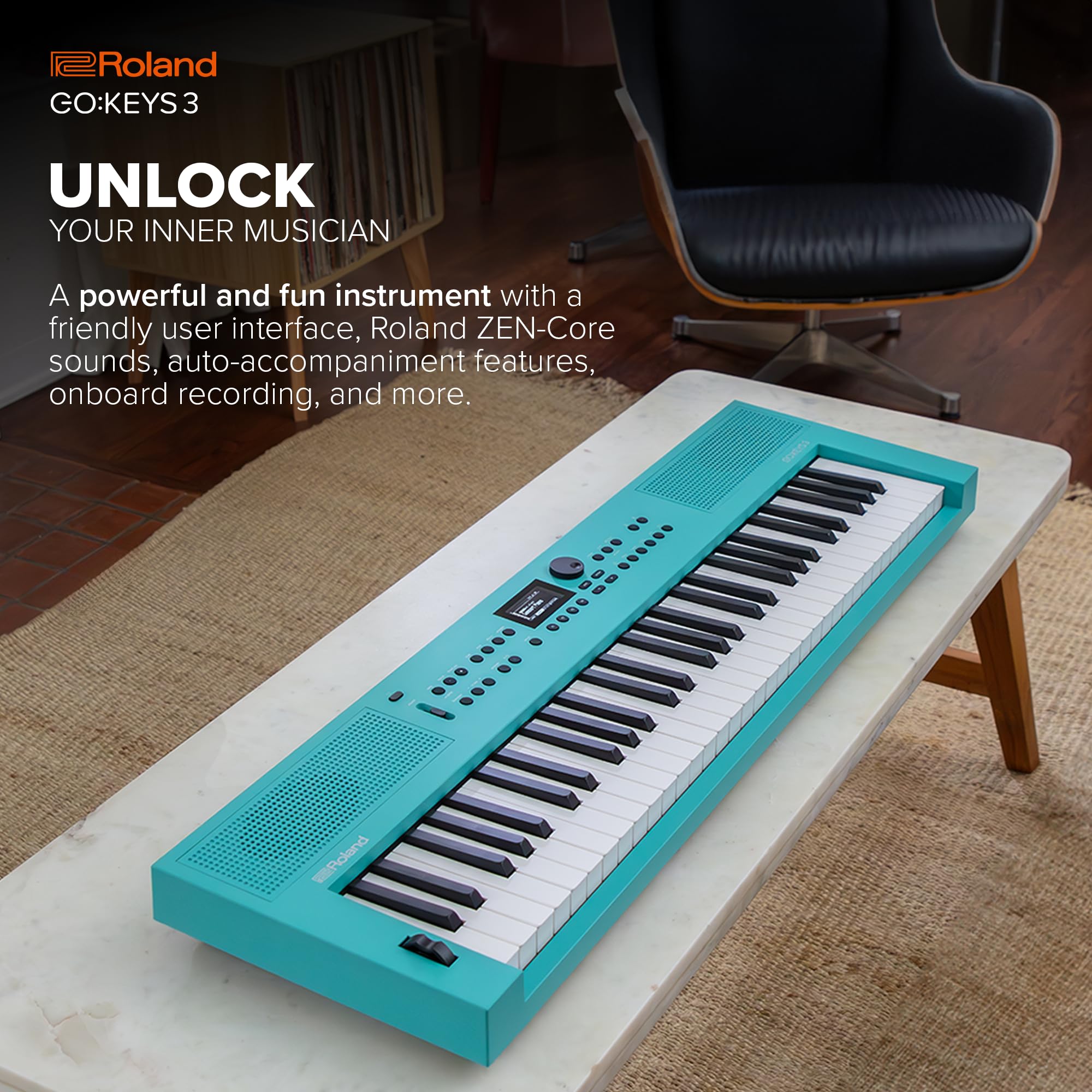 Roland GO:KEYS 3 61-Key Portable Music Keyboard with Built-In Speakers | Bluetooth MIDI & Audio Streaming | Lightweight for Home, Studio & Live Performance - Turquoise
