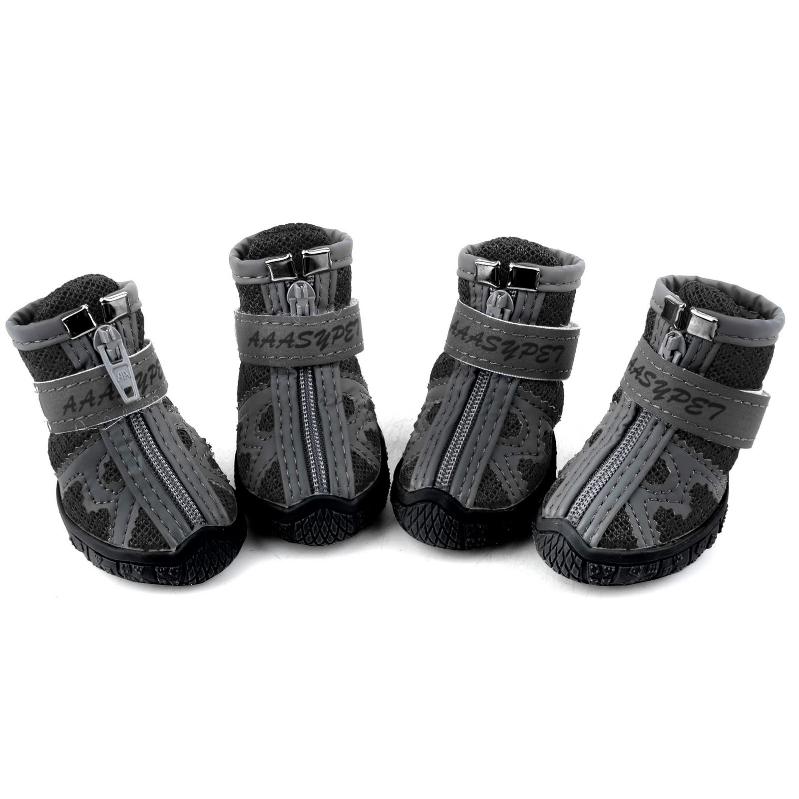 **Breathable Mesh Dog Walking Shoes for Small & Medium Dogs - Adjustable Summer Paw Protectors with Reflective Stripes & Non-Slip Rubber Sole (Black, Size 5) - Perfect for Hot Pavement, Hiking & Outdoor Adventures**