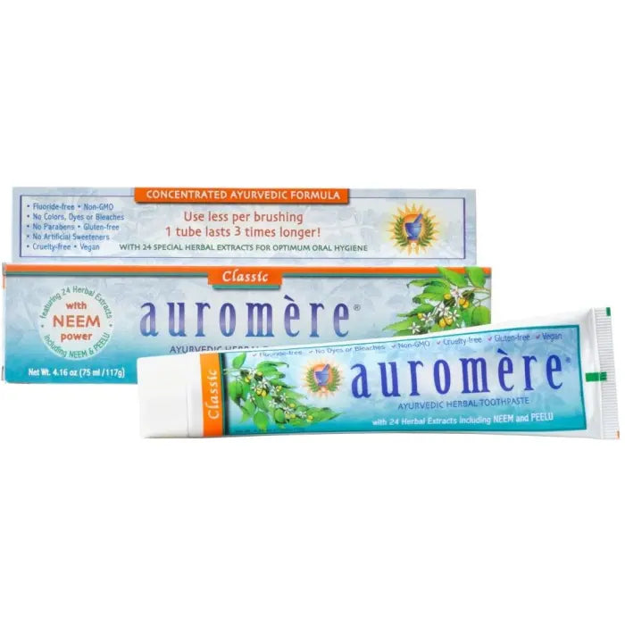 Flora Auromere Classic Ayurvedic Toothpaste 75mL - Natural Herbal Toothpaste for Oral Care & Fresh Breath - Perfect for Daily Use & Ayurvedic Lifestyle