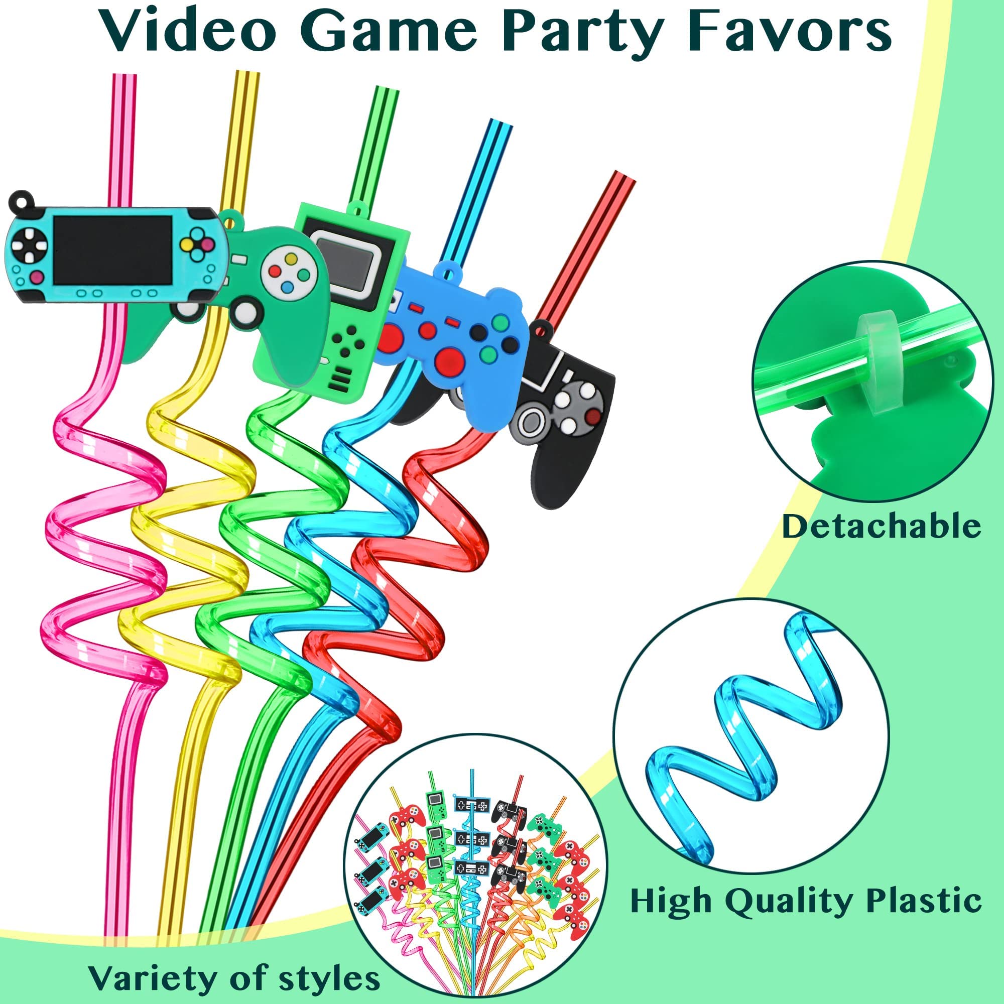 15-Pack Video Game Controller Drinking Straws - 5 Fun Styles for Gamer Parties, Birthday Celebrations & Themed Events - Perfect for Gaming-Themed Parties, Birthday Decorations & Fun Drinks