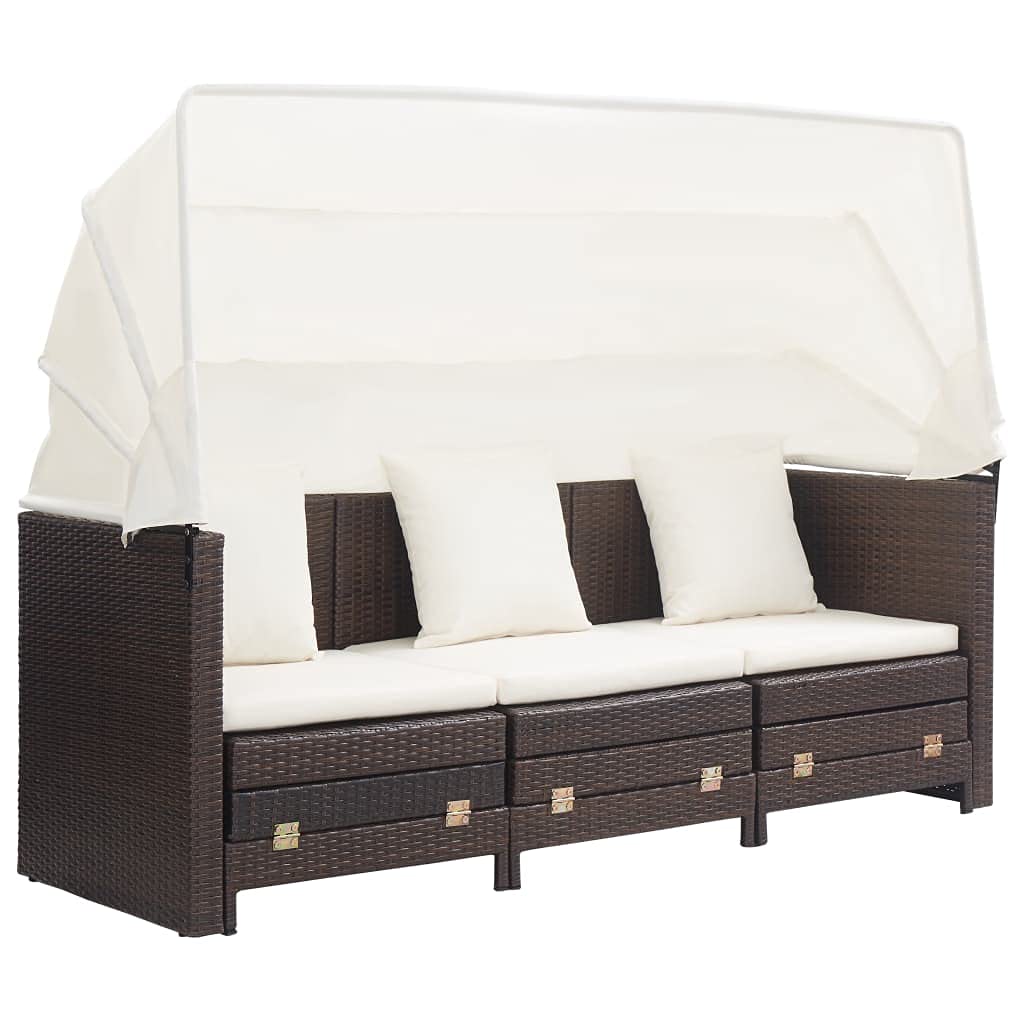 All-Weather Outdoor Sectional Sofa Set - 3-Piece Extendable Patio Furniture with Poly Rattan Roof - Brown - Perfect for Deck, Poolside, Backyard & Porch Relaxation