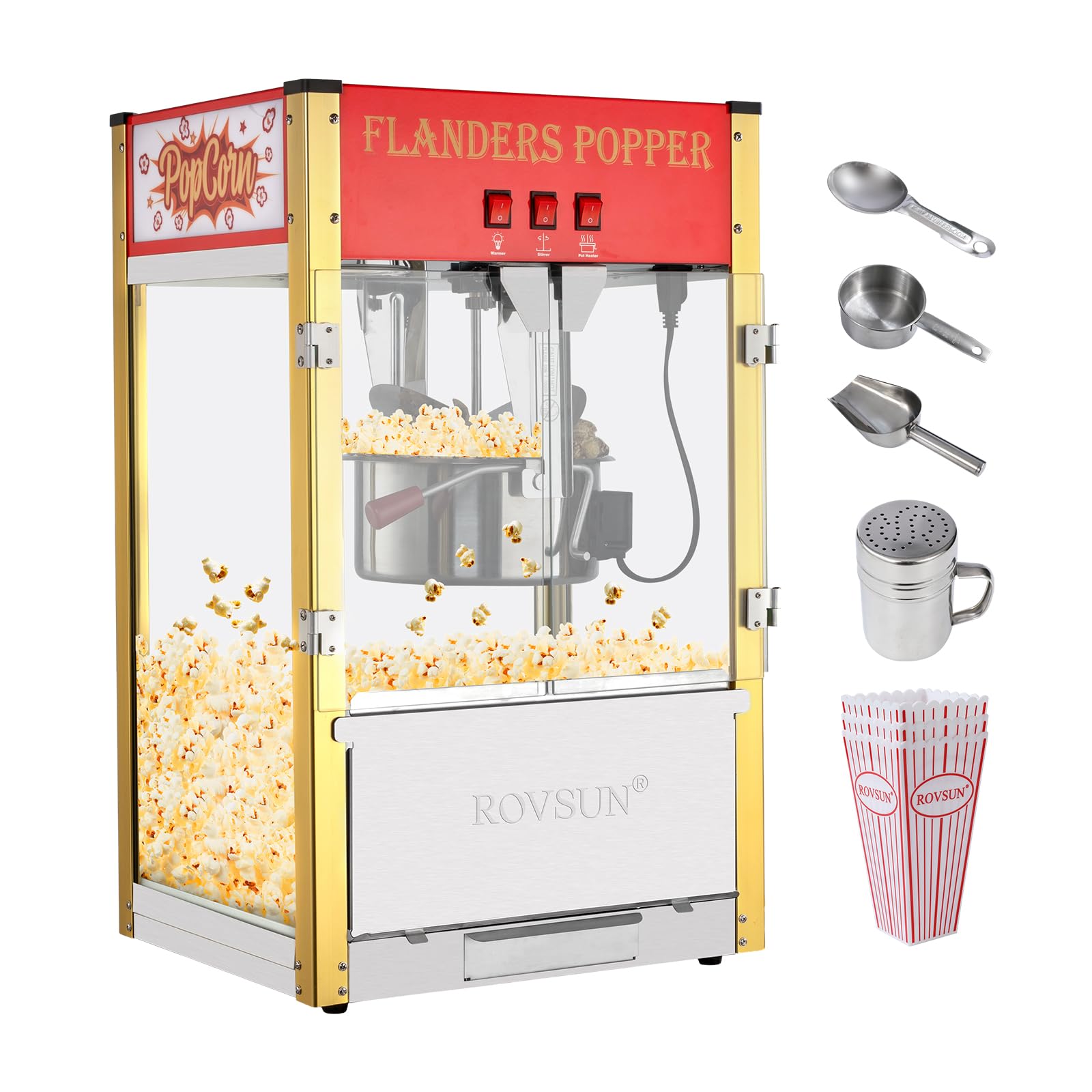 ROVSUN 12oz Commercial Popcorn Machine - Makes 80 Cups, Countertop Popcorn Popper with Stainless Steel Scoop & Oil Spoon - Perfect for Home Theater, Parties & Movie Nights (Red)