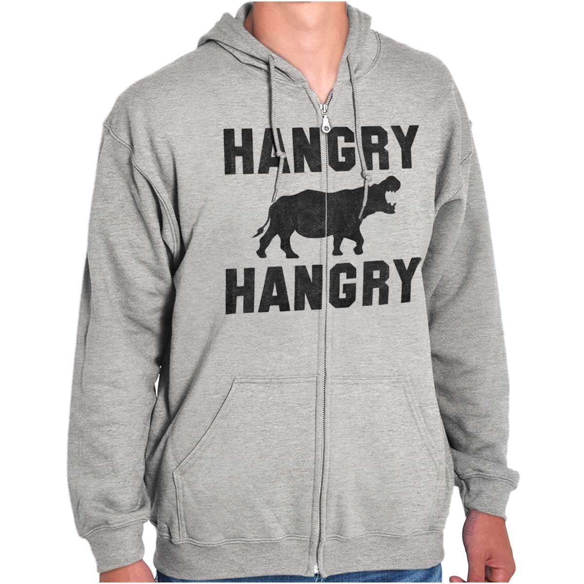 Funny Hungry Hangry Hippos Zip Up Hoodie for Men & Women - Cute Animal Graphic Pullover for Casual Wear, Street Style & Gifts