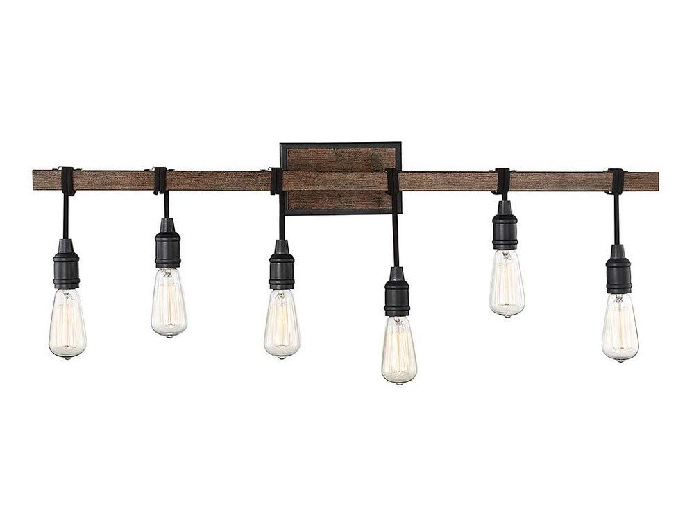 Vintage Farmhouse 6-Light Bathroom Vanity Bar with Exposed Edison Bulbs - Industrial Pendant Lighting in Durango Finish - 39