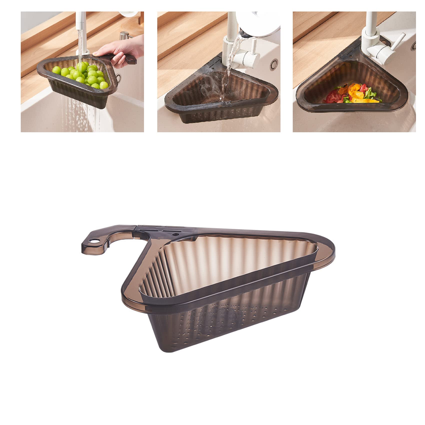 Adjustable Triangle Kitchen Sink Drain Basket Strainer - Swan Corner Strainer Basket for Kitchen Sink, Brown - Perfect for Small Spaces, RV, Camper & Tight Corner Sinks