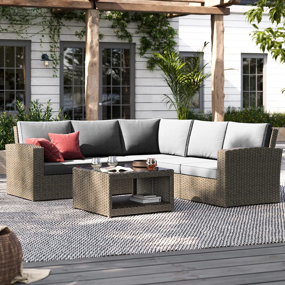 6-Piece Modular Outdoor Wicker Rattan Sectional Sofa Set - Grey Patio Furniture with Cushions & Covers | Perfect for Backyard, Garden & Poolside Relaxation