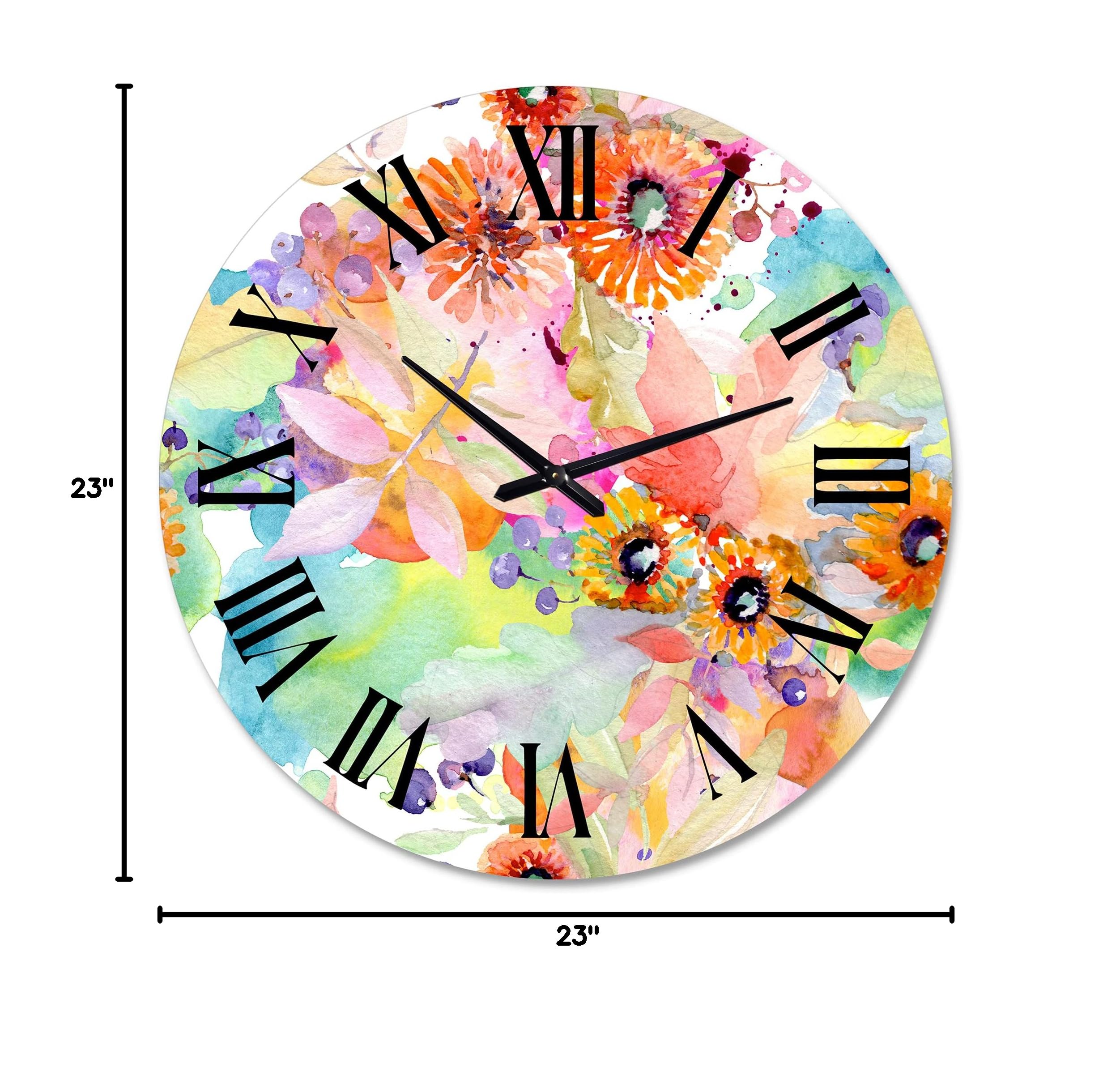 Vibrant Wild Spring Leaves & Wildflowers Wall Clock - Large Traditional Floral Botanical Decor for Bedroom, Living Room, Office | Home & Garden Décor