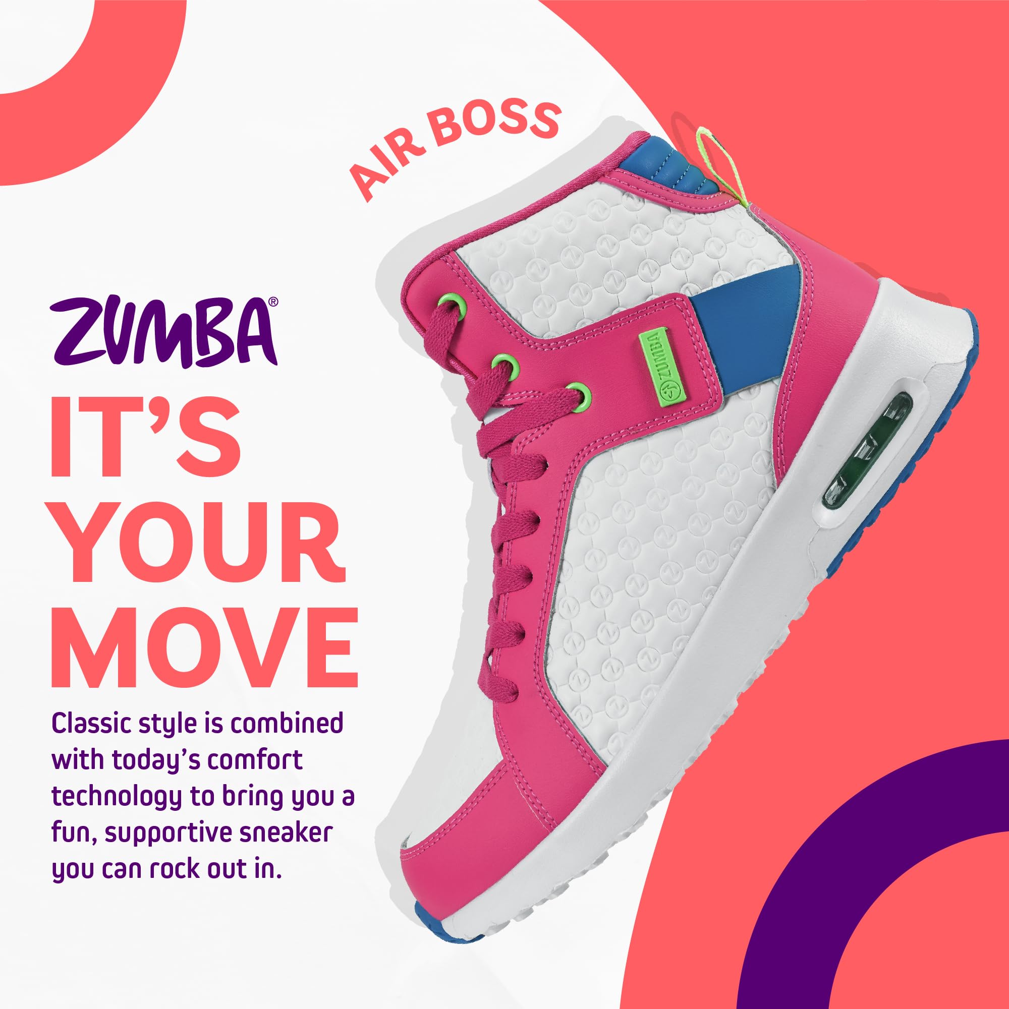ZUMBA Street Boss Women's High Top Comfortable Gym Shoes for Dance, Workout & Fitness - Perfect for Zumba Classes, Aerobics & Active Lifestyle