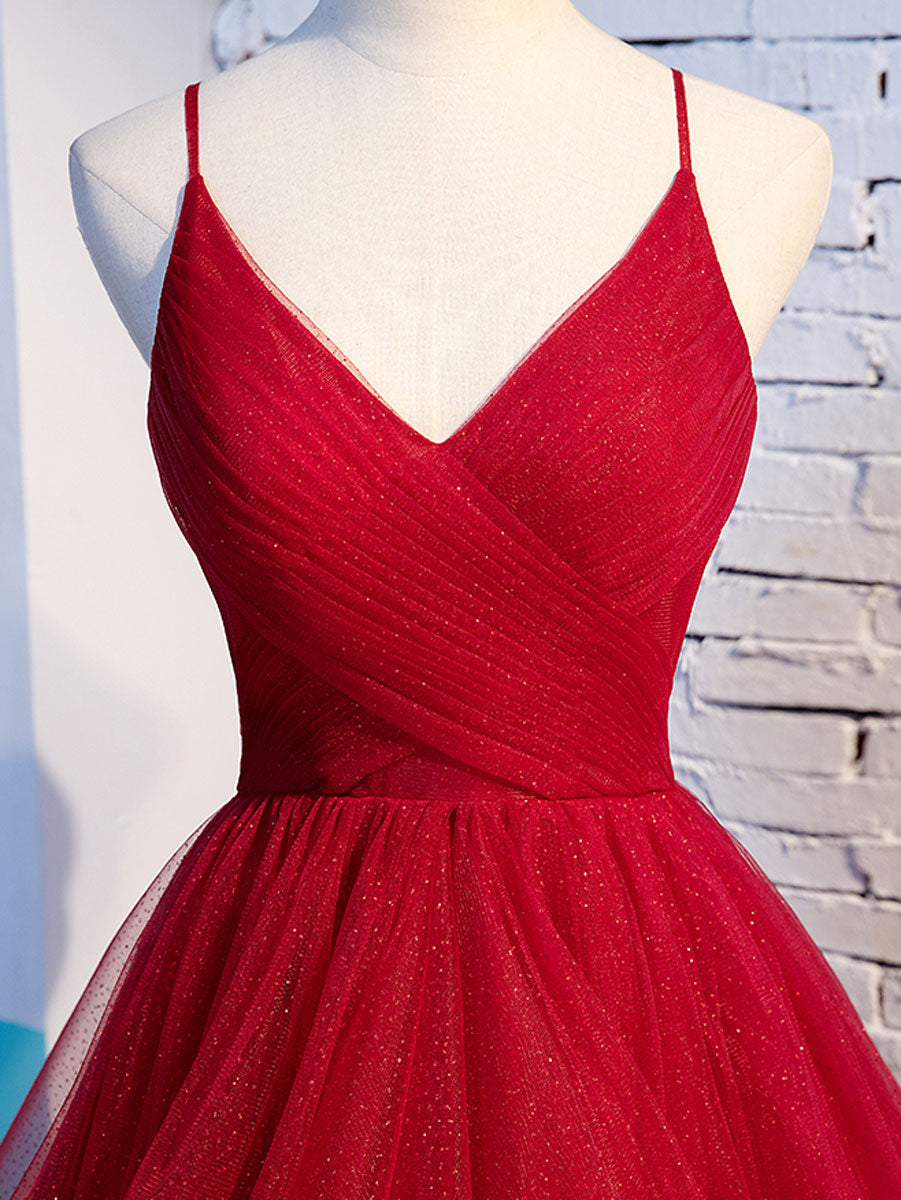 Elegant Burgundy V-Neck Tulle Long Prom Dress for Formal Graduation & Evening Events | Perfect for Homecoming, Dances & Special Occasions