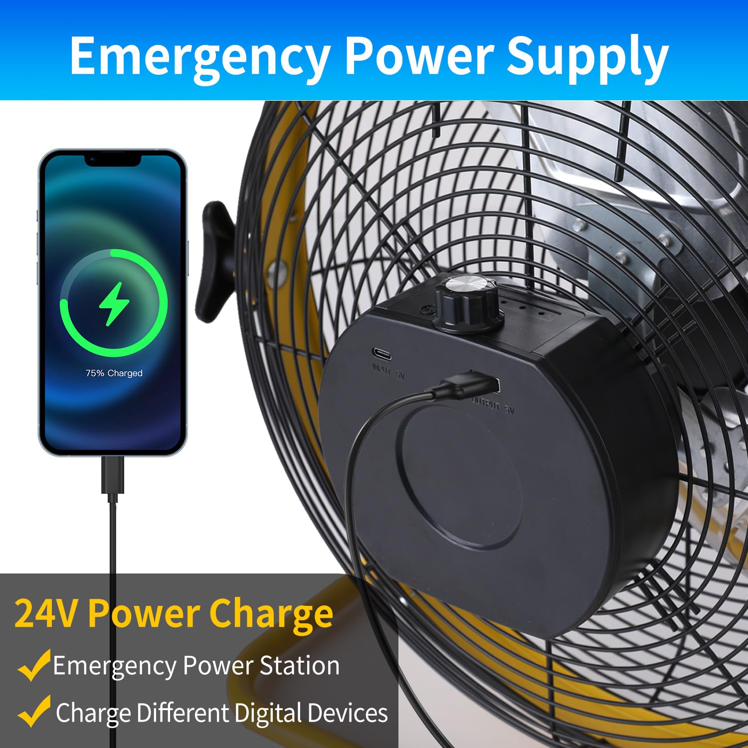 14 Inch Rechargeable Battery Operated Floor Fan - Cordless High Velocity Metal Blade Fan for Camping, Travel, Patio & Tent - 360° Adjustable Tilt & 12 Speeds - Perfect for Indoor/Outdoor Cooling in Hot Weather