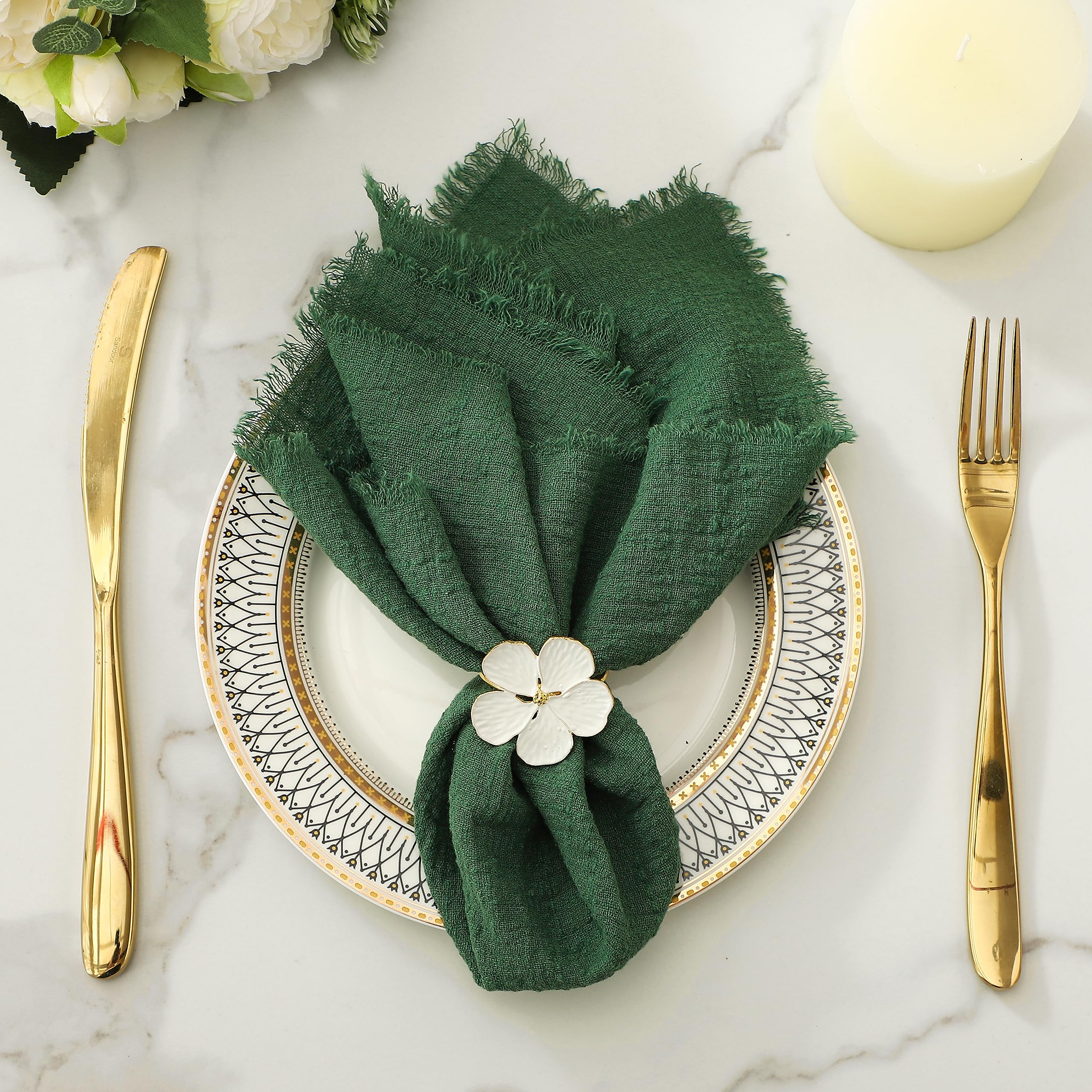 Premium 17x17 Inch Linen Napkins Set of 12 - Handmade Cotton Table Napkins for Wedding, Christmas & Party Decor - Eco-Friendly Dark Green Dinner Napkins - Perfect for Formal Dining, Holiday Gatherings & Special Occasions