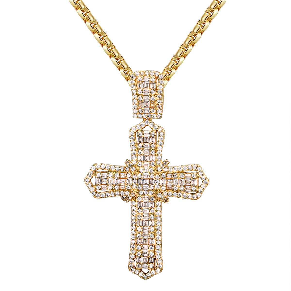 Religious Holy Cross Sterling Silver Baguette Pendant Necklace - Elegant Spiritual Jewelry for Church, Baptism & Daily Faith Wear