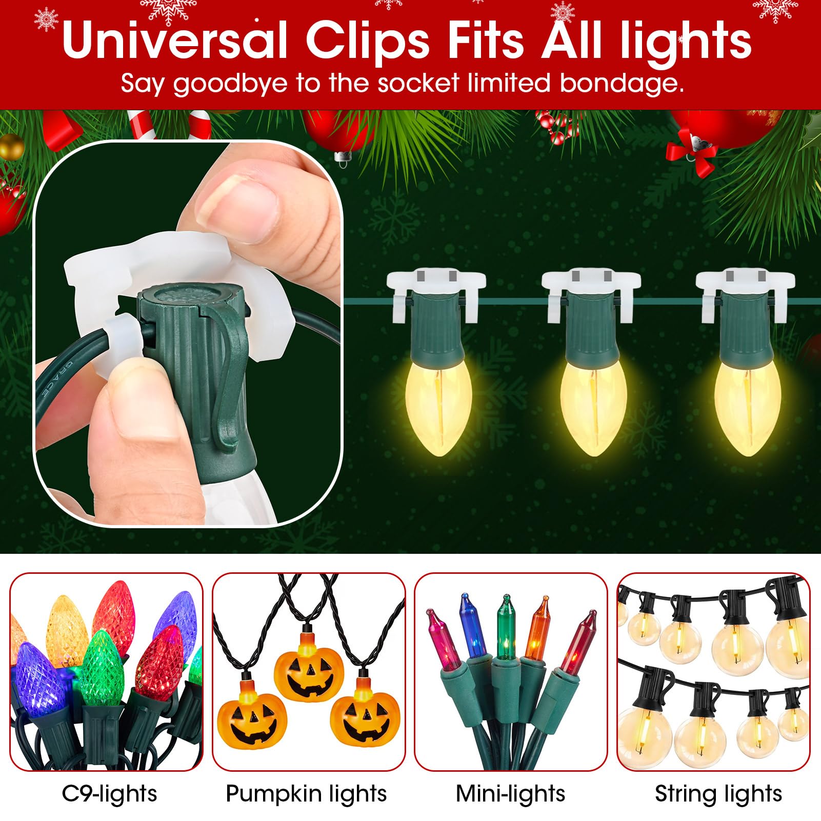 105 Pack Strong Magnetic Christmas Light Clips for Metal Roof - C6/C7/C9 Socket Outdoor Holiday Lights Holder - Universal Xmas Decorations for Icicle Rope Lights (Perfect for Roof, Gutters, Railings & Outdoor Holiday Displays)