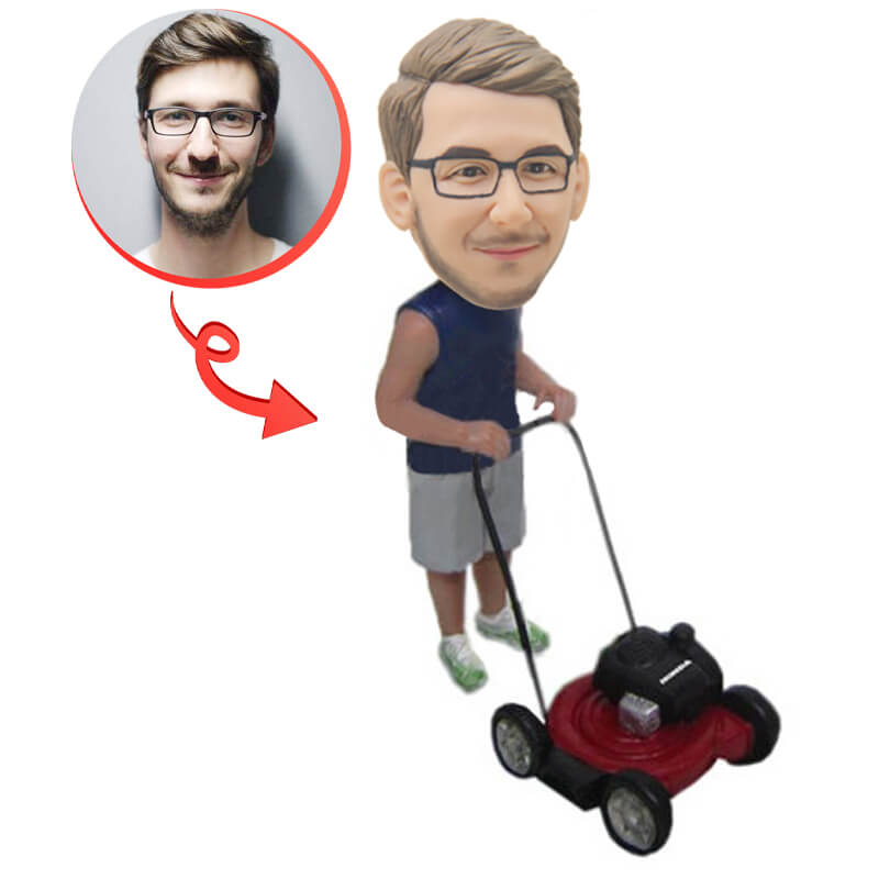 Custom Bobblehead of Dude on Lawn Mower - Personalized Riding Mower Figurine - Unique Gift for Gardeners, Fathers Day & Home Decor