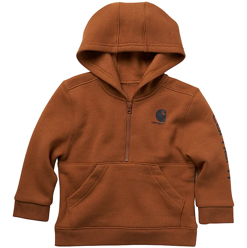 Carhartt Kids Long Sleeve Half Zip Sweatshirt - Carhartt Brown | Warm Fleece Pullover for Boys & Girls | Perfect for School, Outdoor Play & Winter Activities