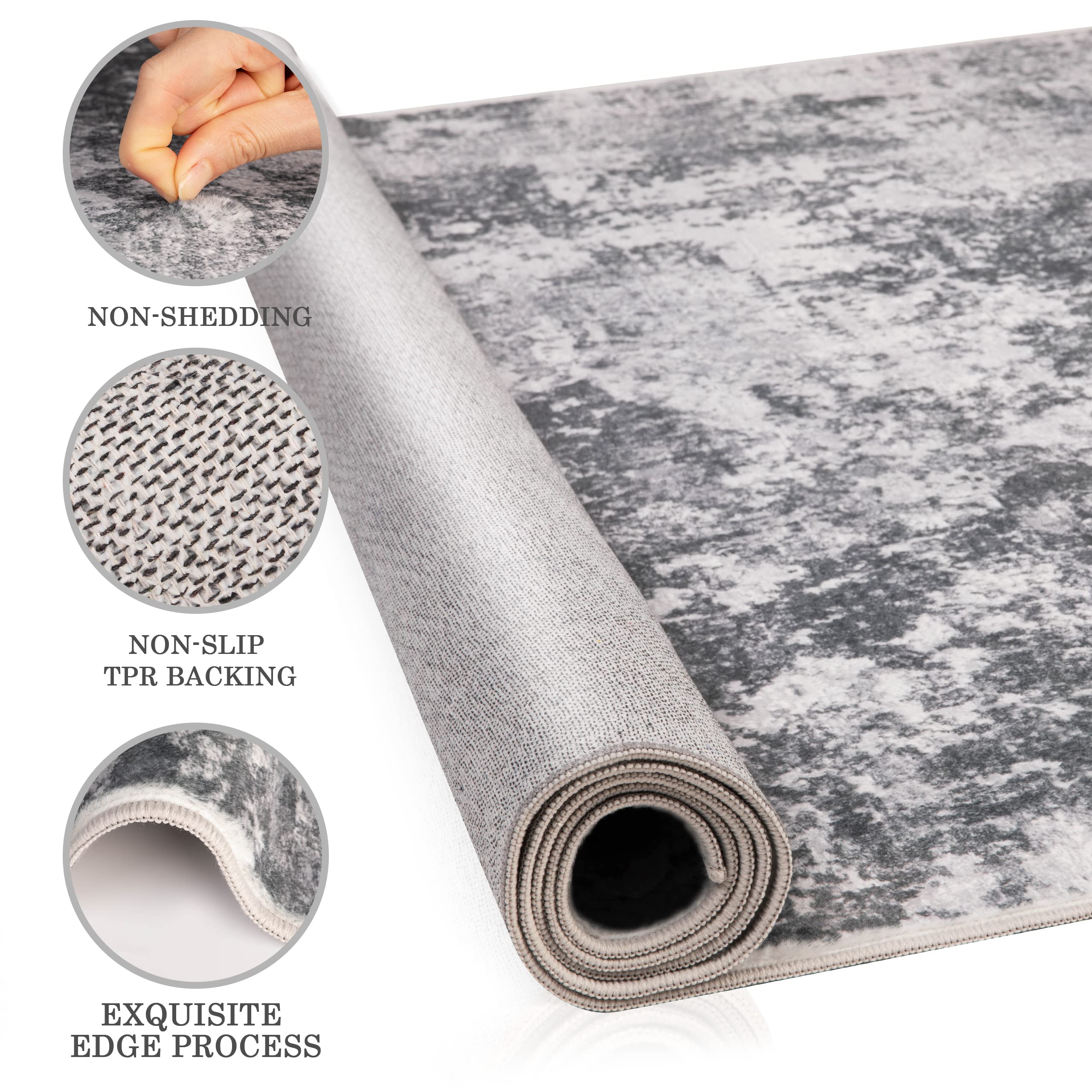 8x10 Fluffy Area Rug - Soft Abstract Carpet for Living Room, Bedroom, Kitchen | Washable Plush Throw Rug for Home, Office & Nursery Decor | Perfect for Cozy Spaces & High-Traffic Areas - Gray