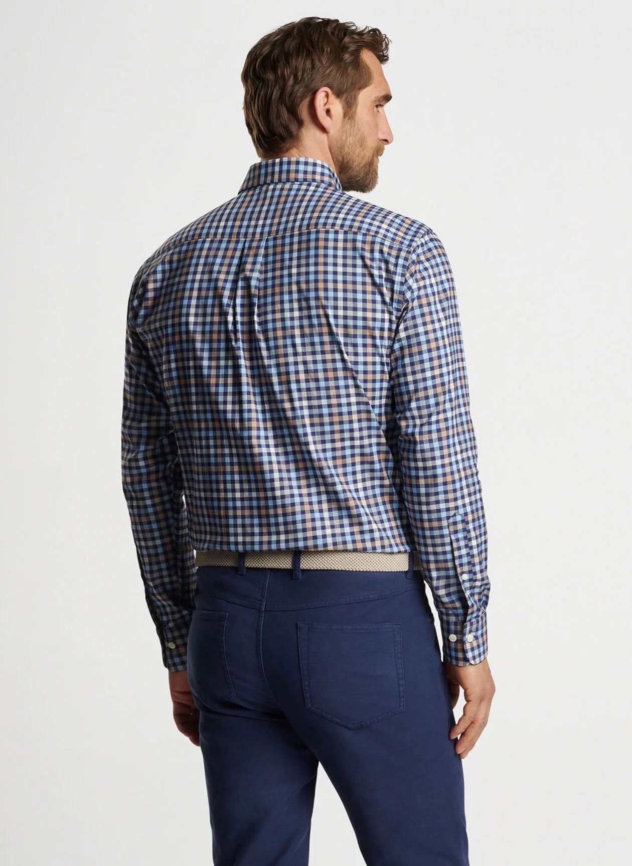 PETER MILLAR Men's Navy Long Sleeve Button Down Shirt - Premium Cotton Dress Shirt for Business Casual & Office Wear