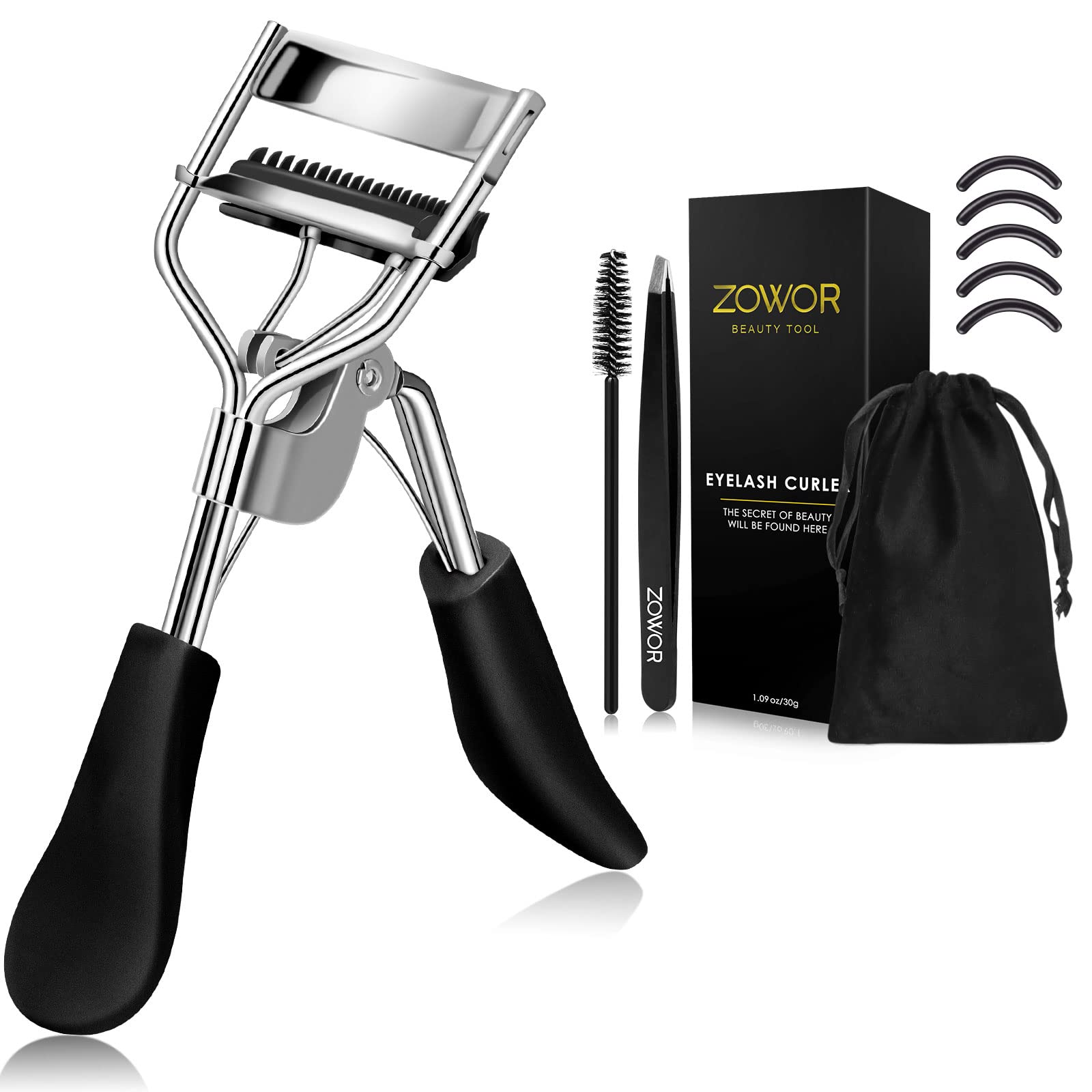 Zowor Professional Eyelash Curler with Comb - Universal Fit for All Eye Shapes, Long-Lasting Curved Eyelash Curler for Women, Perfect Makeup Gift (Black) - Great for Daily Use, Special Occasions & Travel