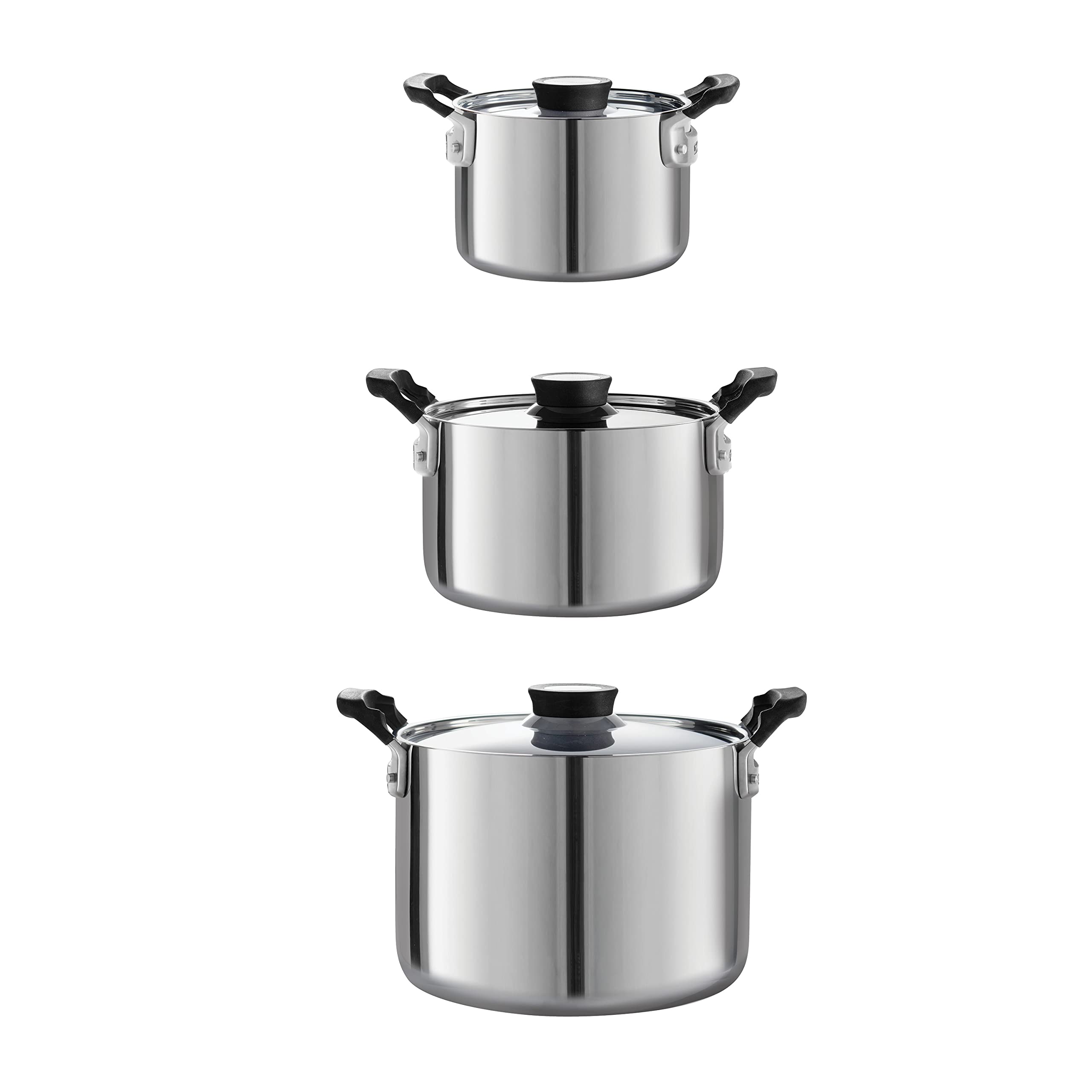 Tramontina 6-Piece Stainless Steel Tri-Ply Clad Cookware Set with Sauce Pan & Stock Pot - 80116/048DS | Nesting Design Saves Space | Perfect for Soups, Stews & Family Cooking