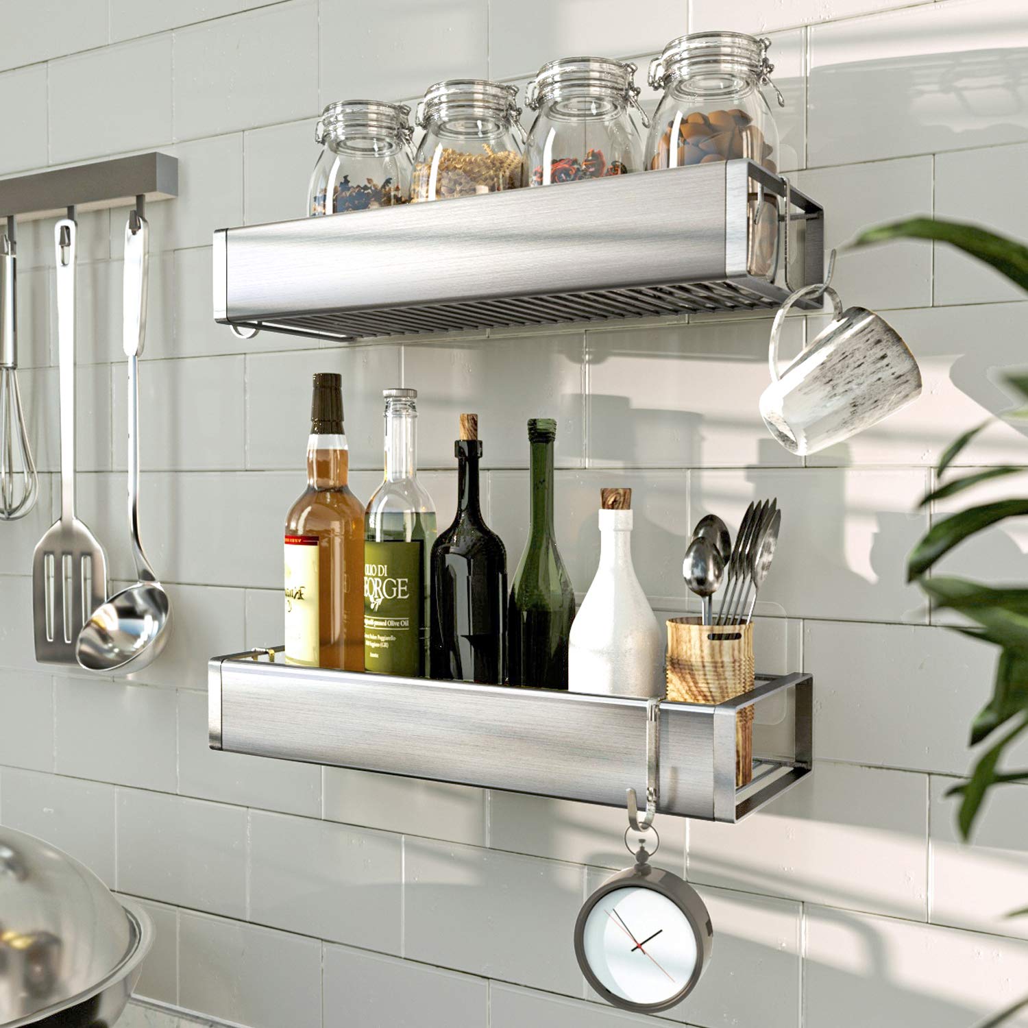 Stainless Steel Rustproof Shower Caddy with Hooks - No Drill Removable Bathroom Organizer Shelf for Shampoo, Sponge & Toiletries Storage | Perfect for Small Bathrooms, Apartments & Dorm Showers (Silver)