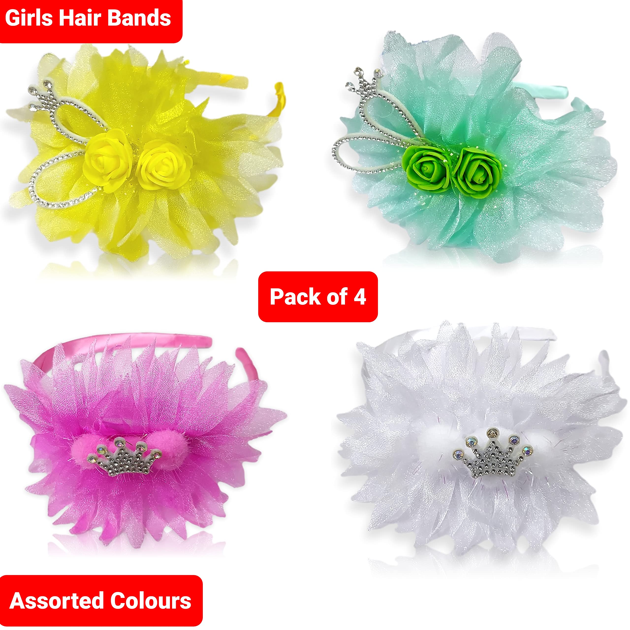 BELLO TOKO 4-Piece Floral Hair Band Set for Girls & Women - Stylish Hair Accessories Combo for School, Parties & Everyday Wear