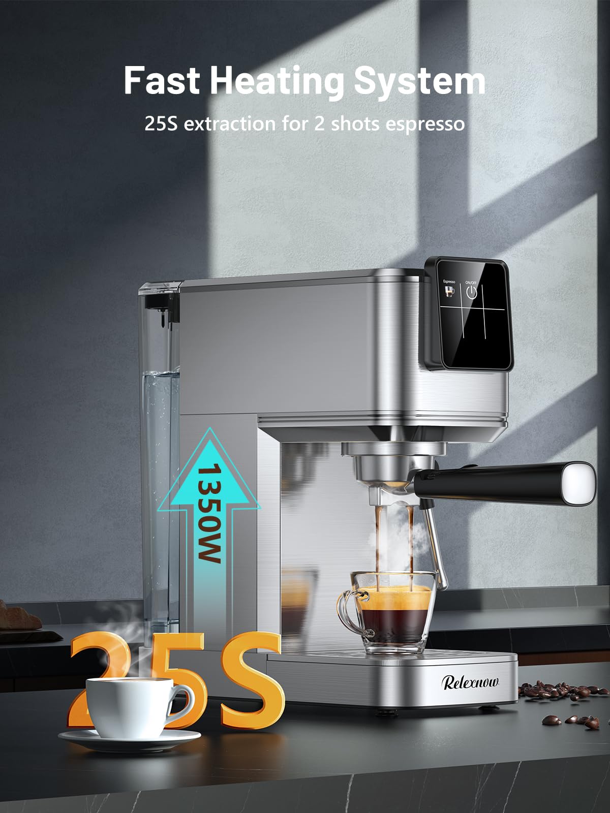 20 Bar Professional Espresso Coffee Machine with Milk Frother - Compact Stainless Steel Coffee Maker for Hot & Iced Cappuccino, Latte - Perfect for Home, Office and Coffee Shop Use