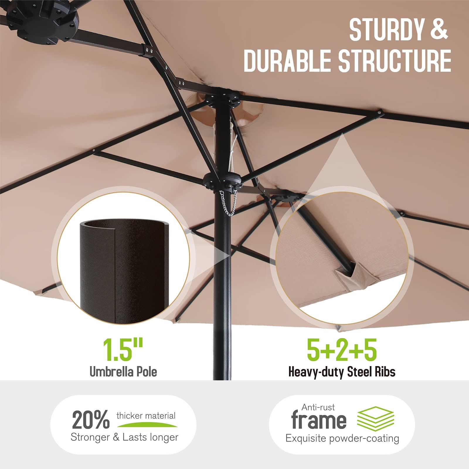 Outdoor Patio Dining Set with Umbrella - 7-Piece Beige Rattan Furniture Set with Metal Table & Cushioned Chairs for Backyard, Deck, Porch | Perfect for Family Gatherings, BBQs, and Outdoor Entertaining