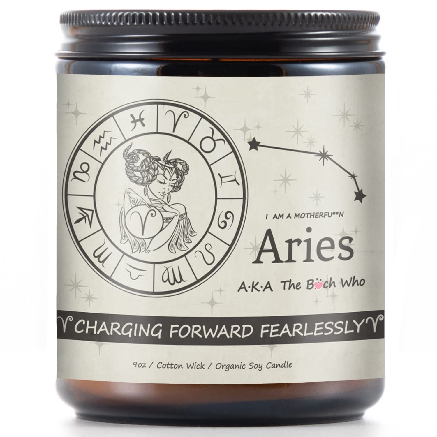 Aries Zodiac Scented Candle - Wild Fig Fragrance Astrology Gift for Women | Birthday, Friendship, Going Away Present | Motivational Home Decor, Meditation & Relaxation Aromatherapy Candle