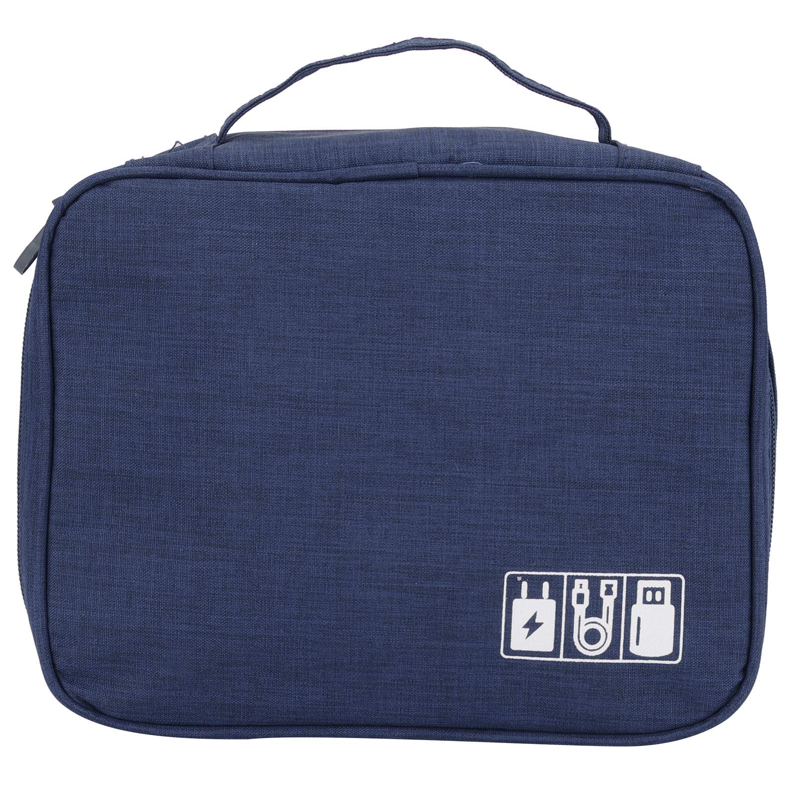 FASJ Electronic Organizer - Waterproof Cable Storage Bag with Mesh Pockets for USB Drives, Batteries, Earphones & Cables (Navy Blue) | Perfect for Travel, Office & Home Organization