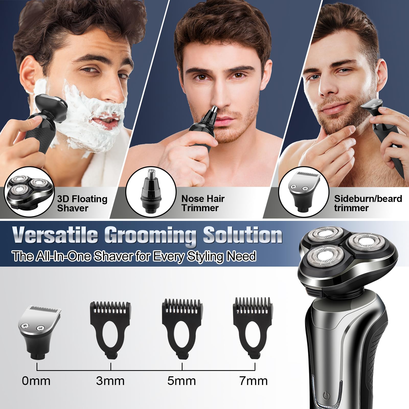 Best Electric Razor for Men - Waterproof Rechargeable Rotary Shaver with Floating Head & Replaceable Blades - Cordless Travel Shaver for Smooth Shaving - Perfect Gift for Him - Ideal for Home, Travel & Daily Grooming