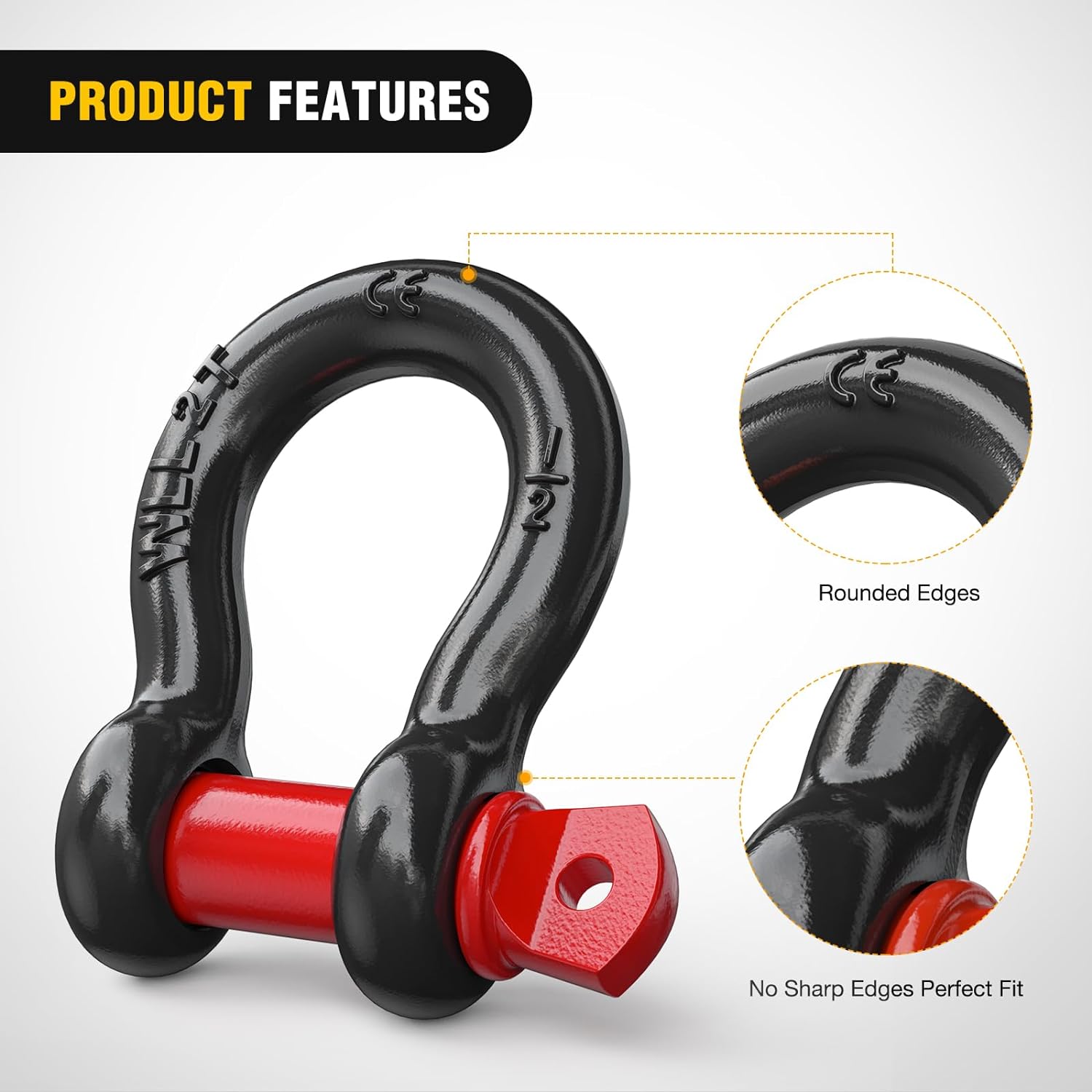 1/2 Inch D Ring Shackle (2-Pack) - Heavy Duty Stainless Steel Lifting Shackles for Towing, Rigging, Marine & Off-Road Use