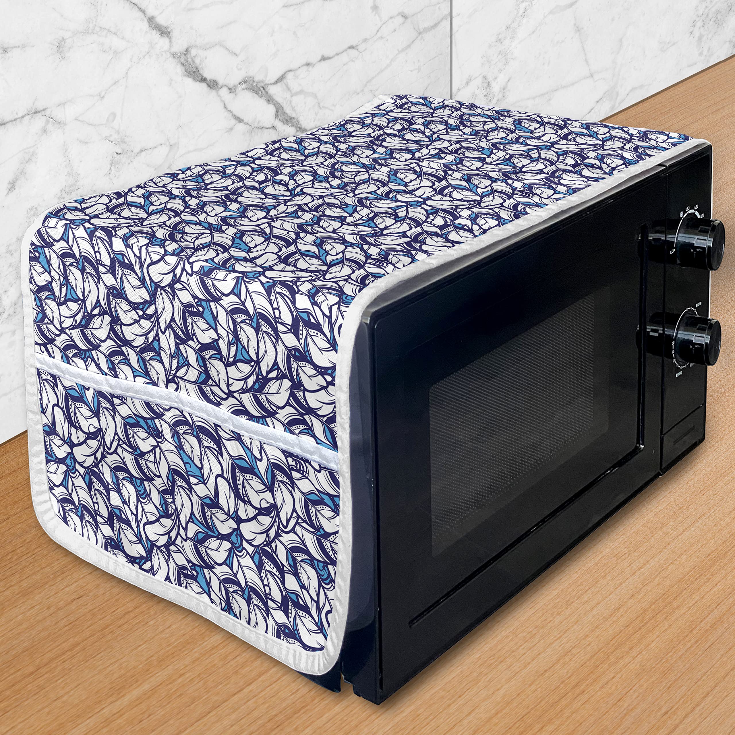 Ambesonne Bohemian Feather Microwave Cover - Waterproof Kitchen Organizer with Pockets, Hand-Drawn Bird Plumage Design, 36