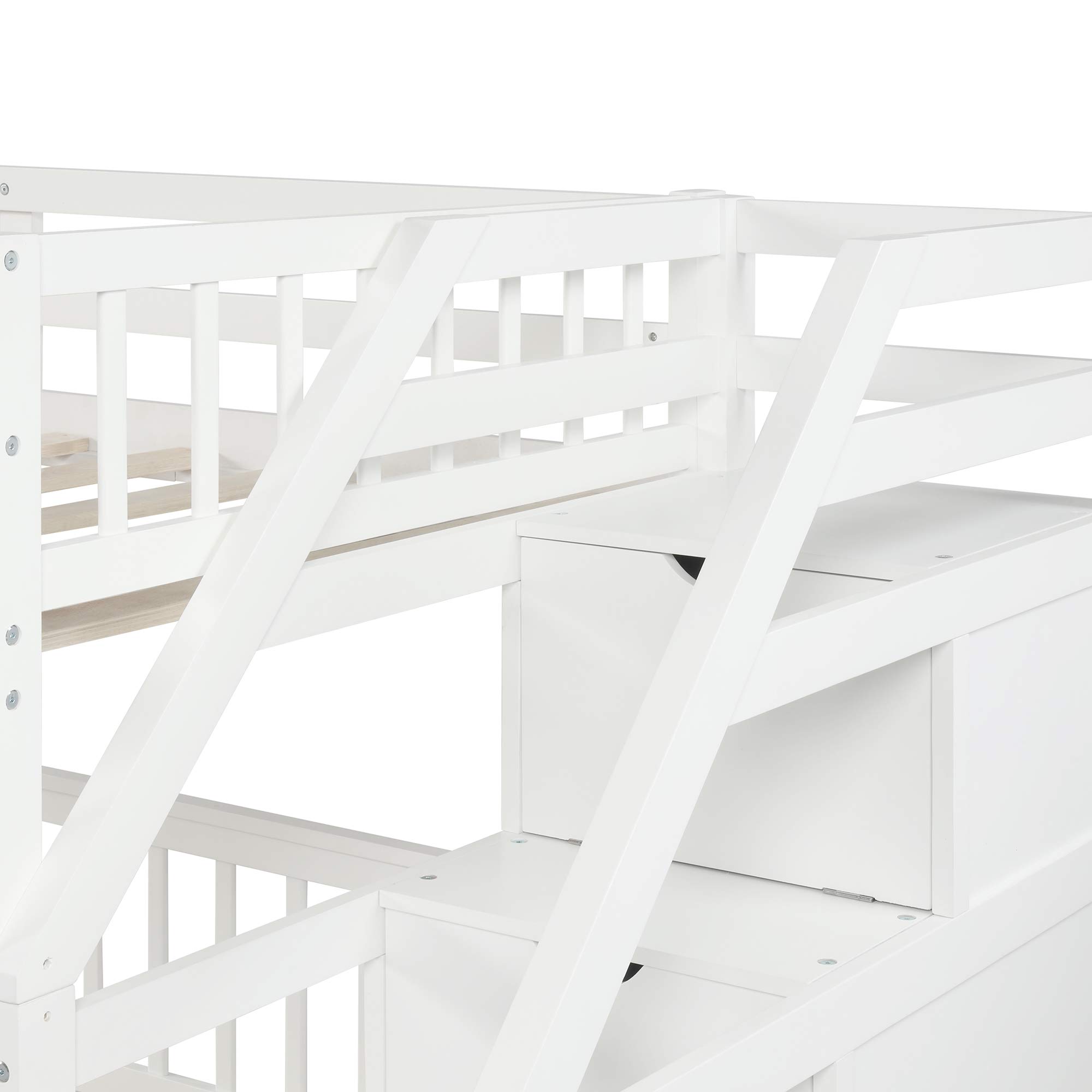 Merax Solid Wood Twin Over Full Bunk Bed with 3 Storage Drawers - Convertible Wooden Loft Bed & Platform Bed Frame - Separates into 2 Individual Beds (White) - Perfect for Kids Rooms, Guest Rooms & Small Spaces
