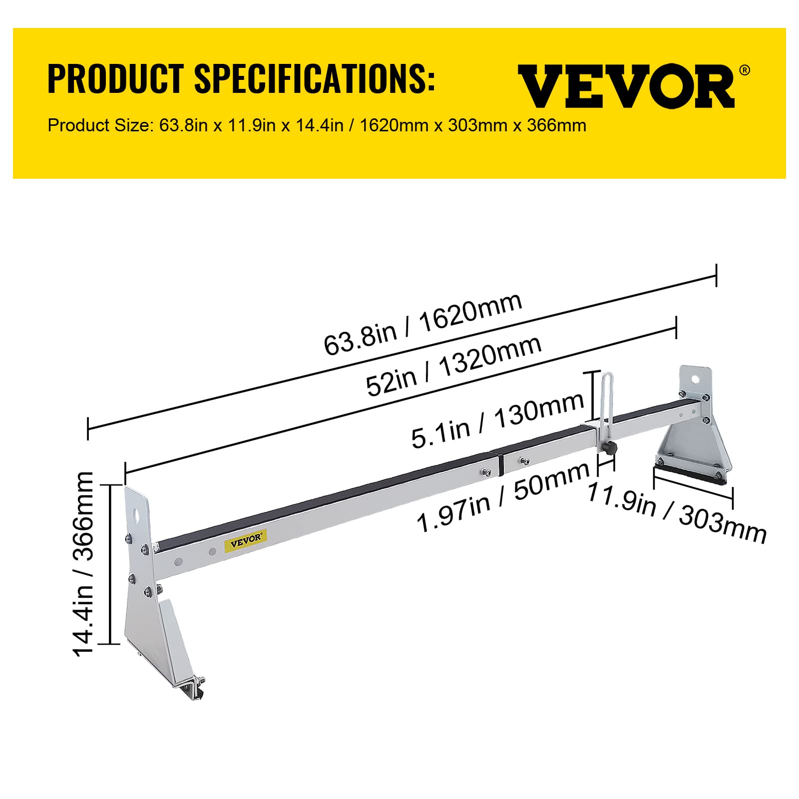 VEVOR Adjustable Van Roof Ladder Rack - 52