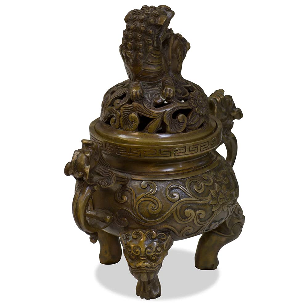Chinese Imperial Kirin Iron Incense Burner - Handcrafted Brown Feng Shui Decor for Home, Office & Meditation Spaces