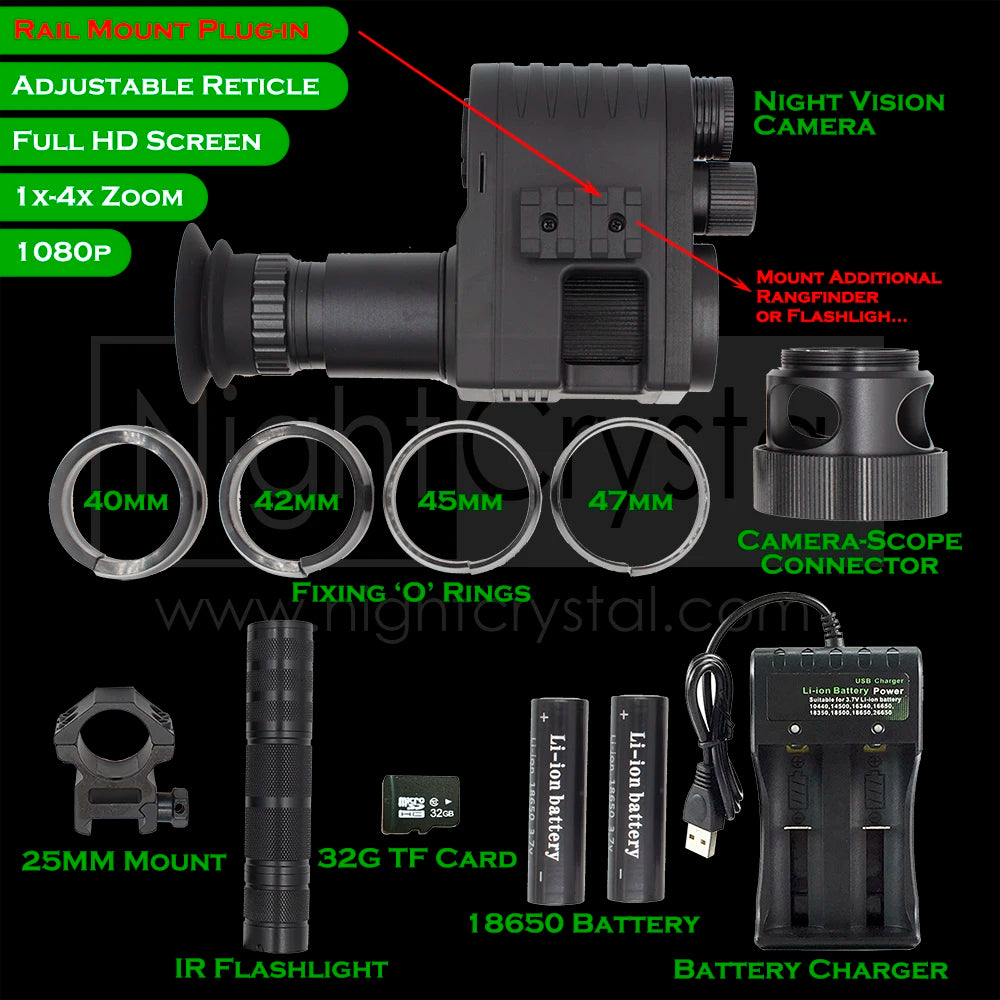 Infrared Hunting Night Vision Scope - 1080p HD Clip-On Monocular with DVR & Thermal Imaging for Sniper Rifles | Perfect for Low-Light Hunting, Wildlife Observation, and Tactical Operations
