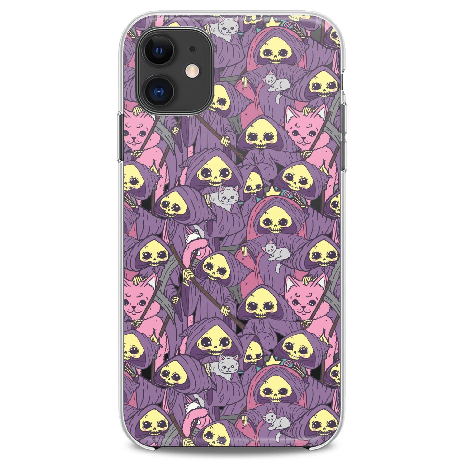 Premium TPU Phone Case for iPhone 16/15/14/13/12/11 Pro Max/Plus/Mini/XS/XR/X/8+/7/6/5/SE - Slim Flexible Clear Silicone Cover with Grim Reaper & Cute Cat Designs - Lightweight Protective Case for Daily Use, Work & Travel