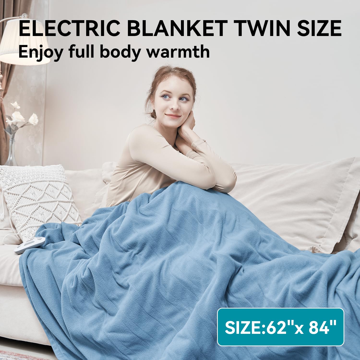 Electric Heated Blanket Twin Size - 10 Adjustable Heat Levels & 12-Hour Auto Shutoff - Polar Fleece & Sherpa Lining - 62