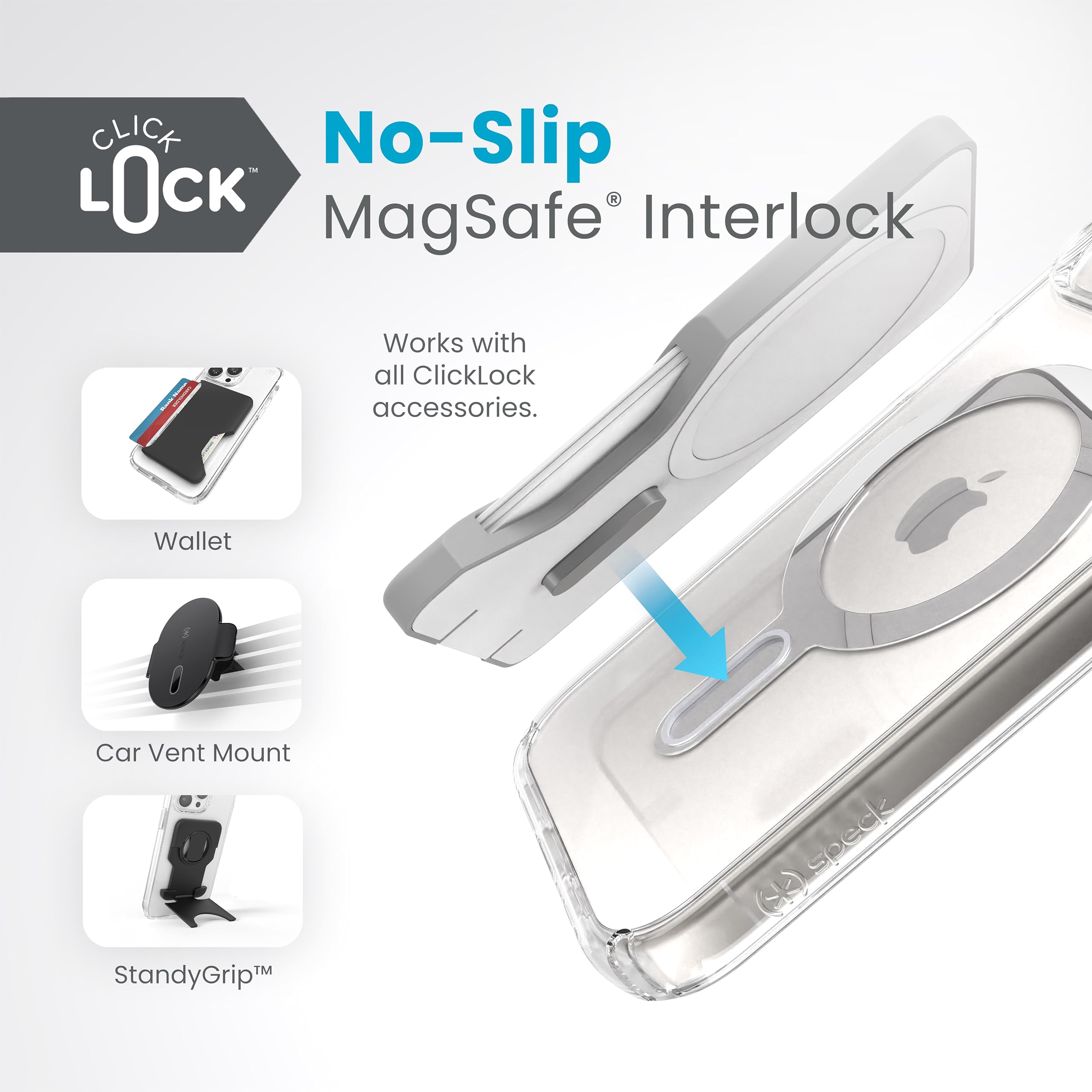 Speck Presidio Clear iPhone 15 Case with ClickLock No-Slip Grip | MagSafe Compatible | 6.1 Inch Drop Protection Phone Cover for iPhone 15, 14 & 13 | Anti-Yellowing Crystal Clear Design | Perfect for Everyday Use, Commuting & Outdoor Activities
