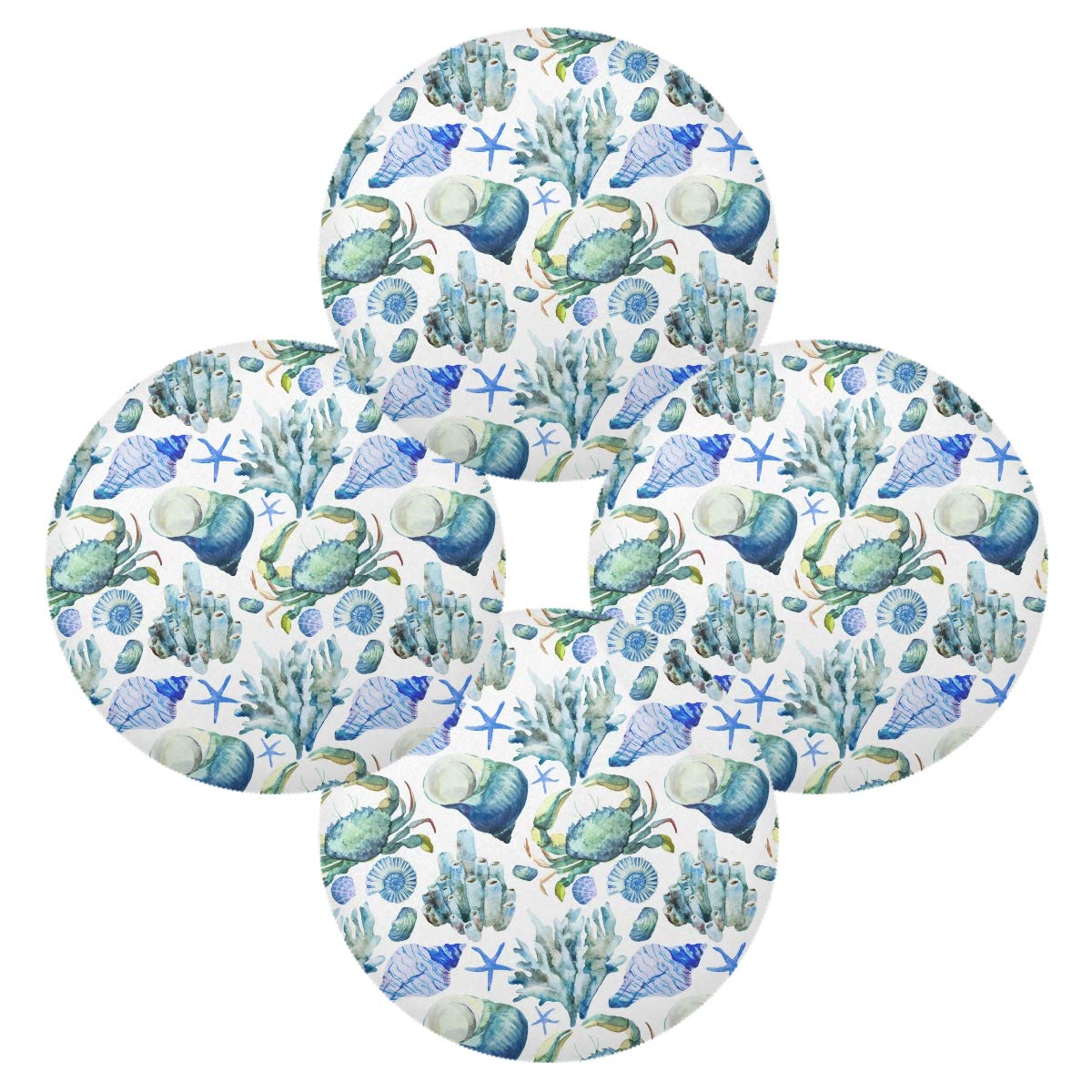 Coral Shell Crab Table Placemats, Non-Slip Round 15.4 Inch, Set of 6, Perfect for Coastal and Ocean-Inspired Settings, Kitchen and Dining Room