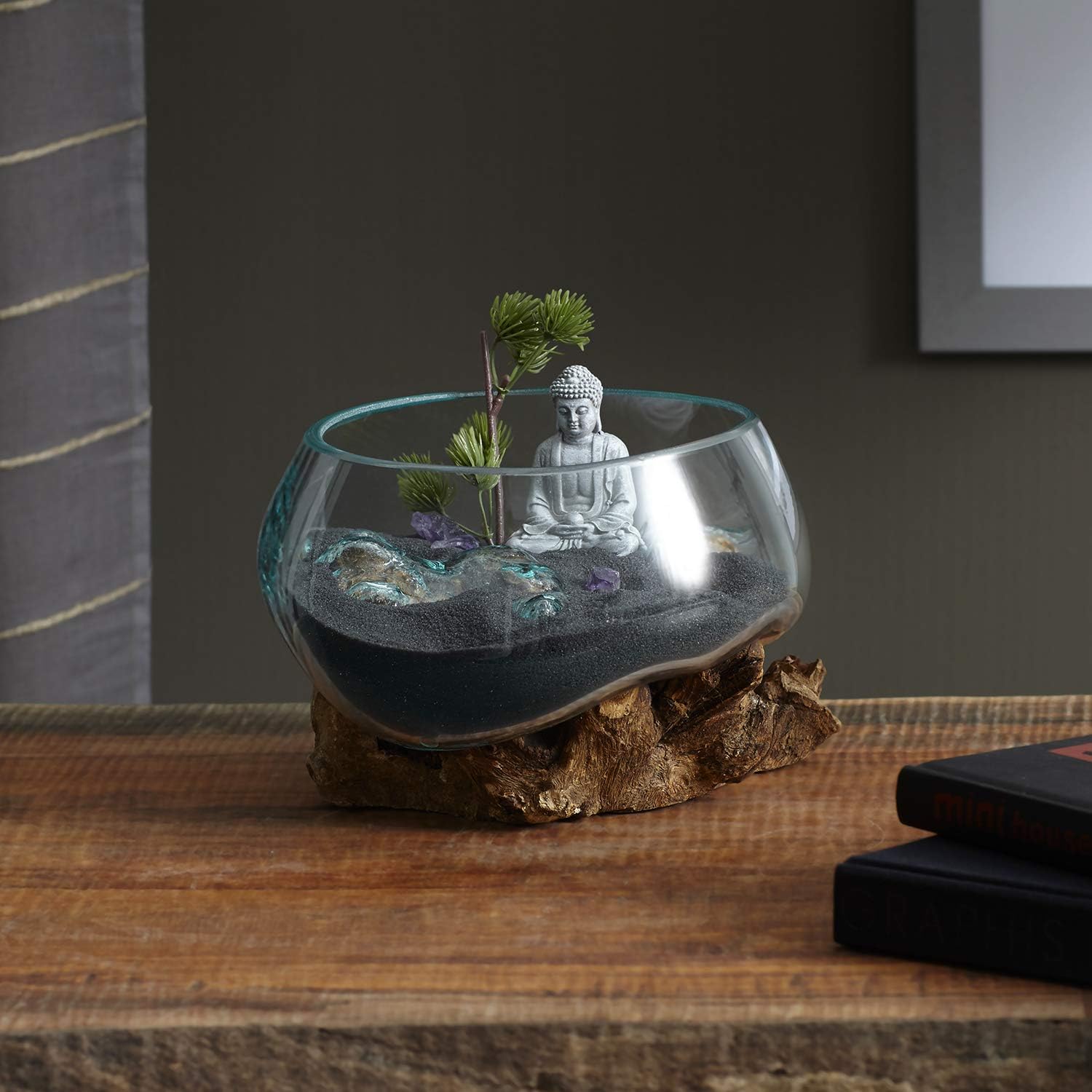 Cohasset Molten Glass Vase #658 - 8 Inch Wide Mouth Terrarium for Fairy Gardens, Home Decor - Handmade from Natural Wood & Recycled Glass - Perfect for Succulents, Candles, and Centerpieces