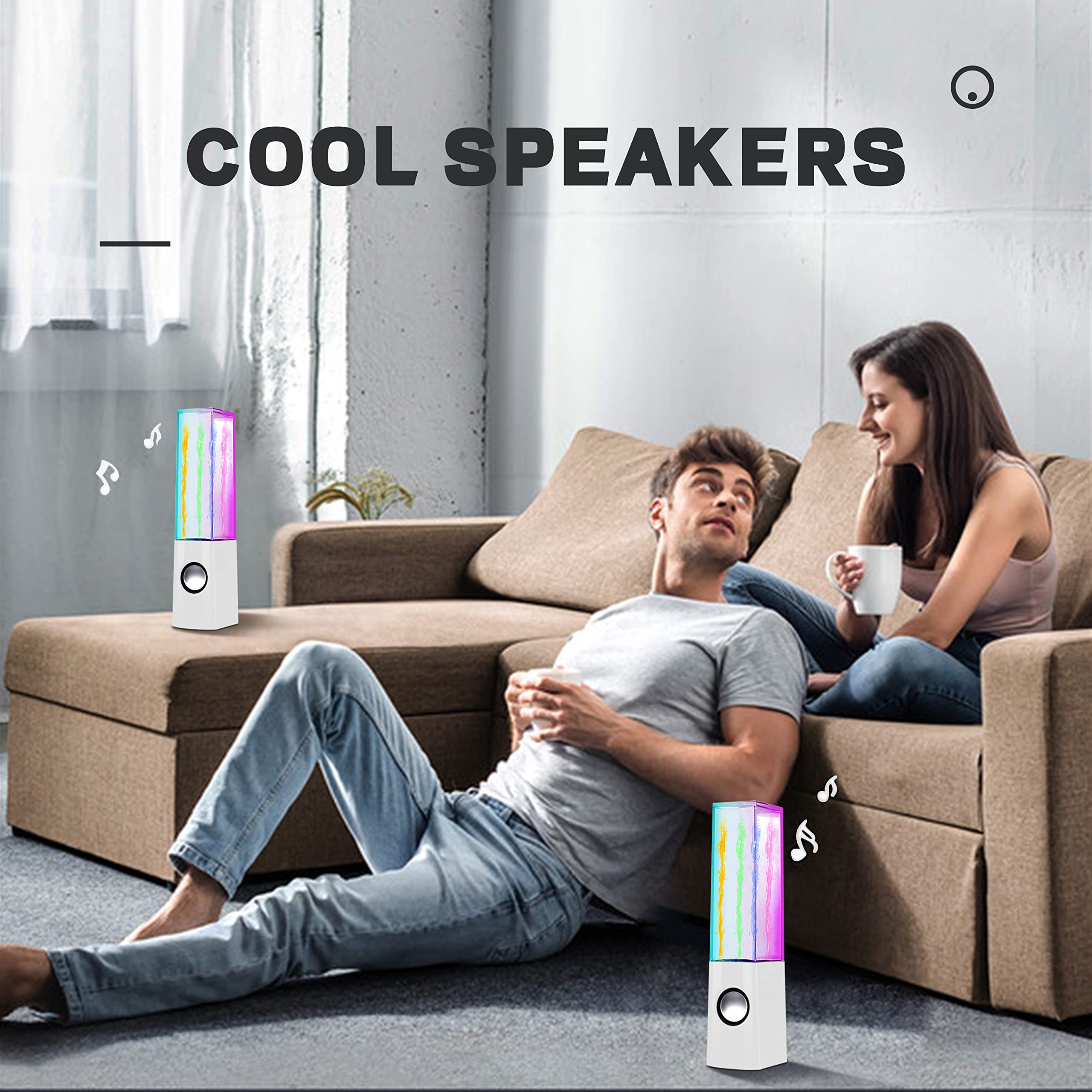 USB LED Color Computer Water Speakers with Dancing Fountain Light Show, 3.5mm Interface, White - Perfect for Laptop, Desktop, and Home Entertainment Setup